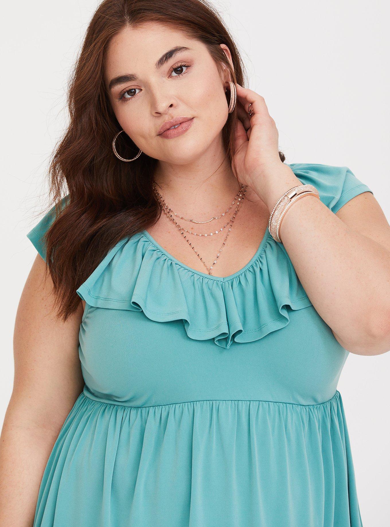 zara printed shirt dress green Adrianna Papell Plus Size Cascade Organza V-Neck Midi Dress - Sage Multi main image 0