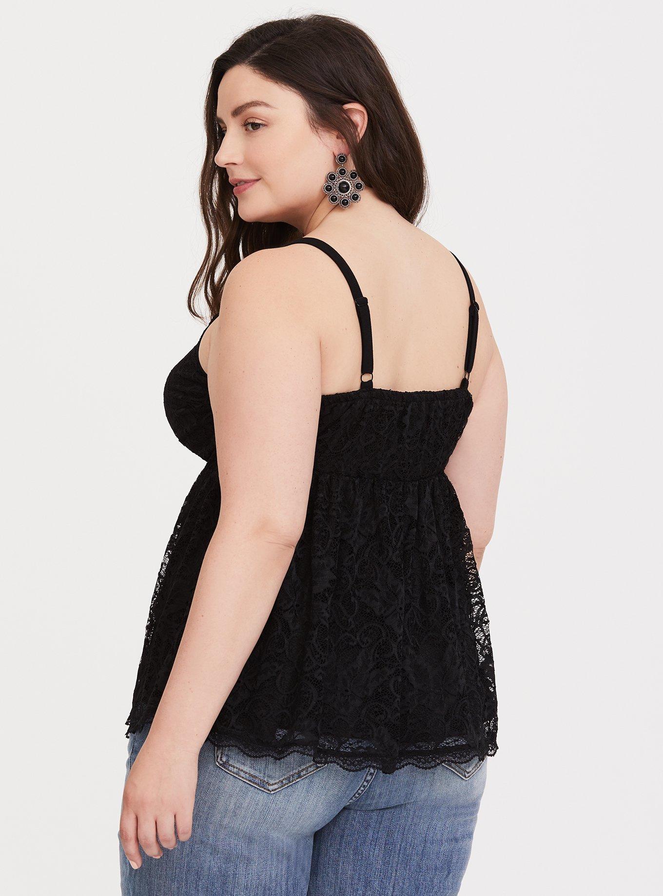 Black Lace Babydoll Cami, DEEP BLACK, alternate