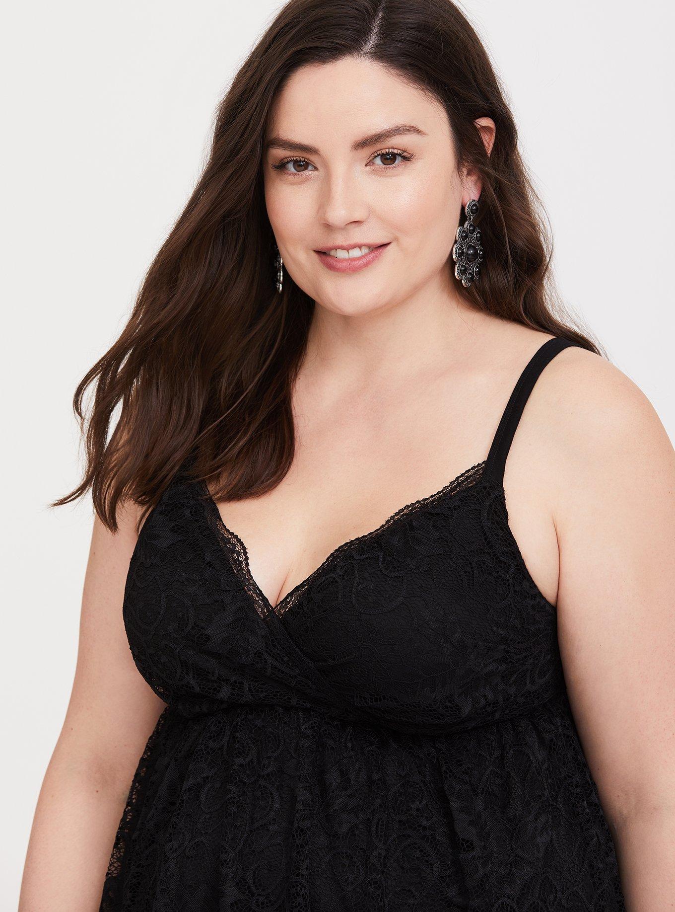 Black Lace Babydoll Cami, DEEP BLACK, alternate