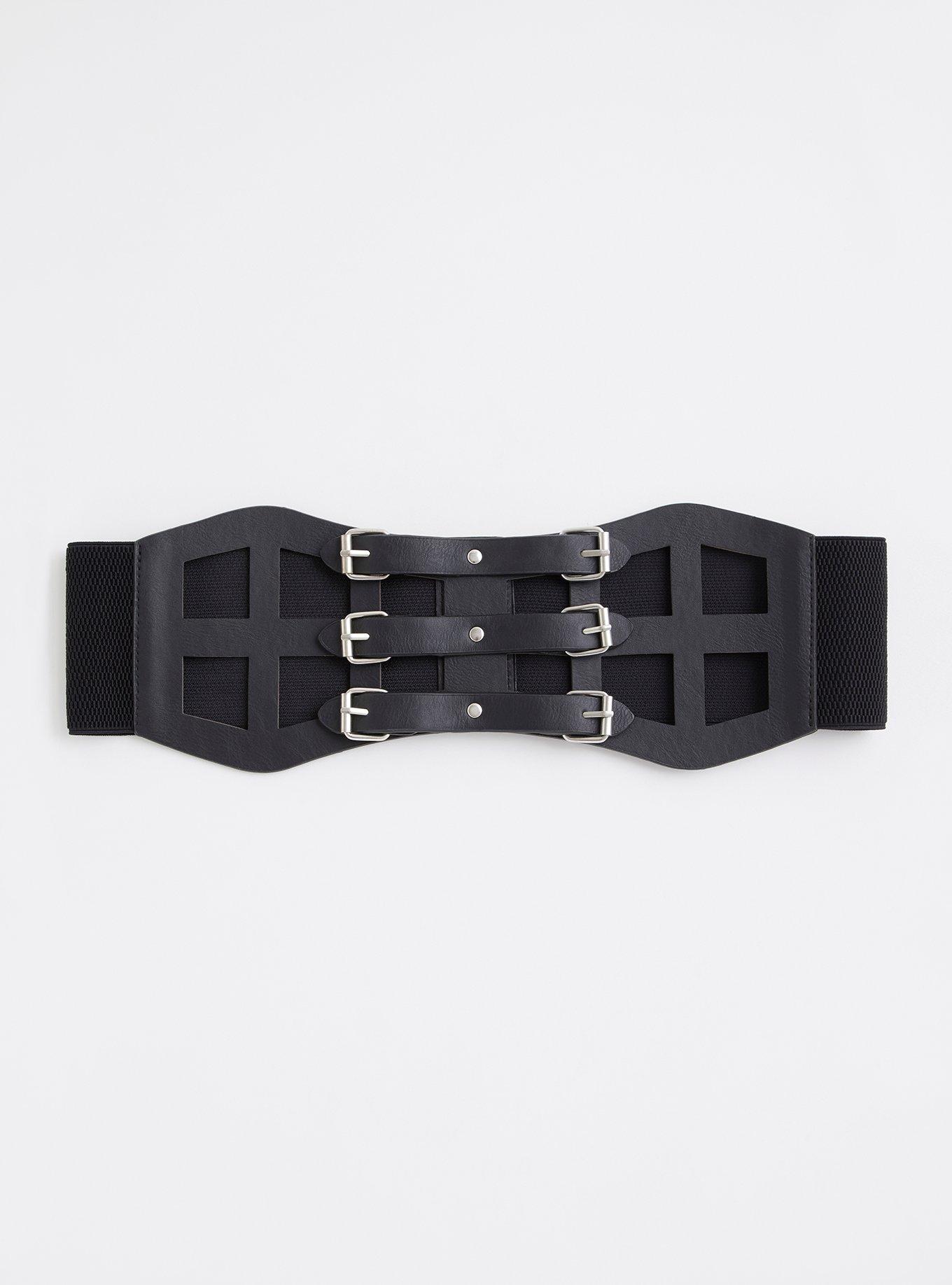Black Buckle Cutout Belt, BLACK, hi-res