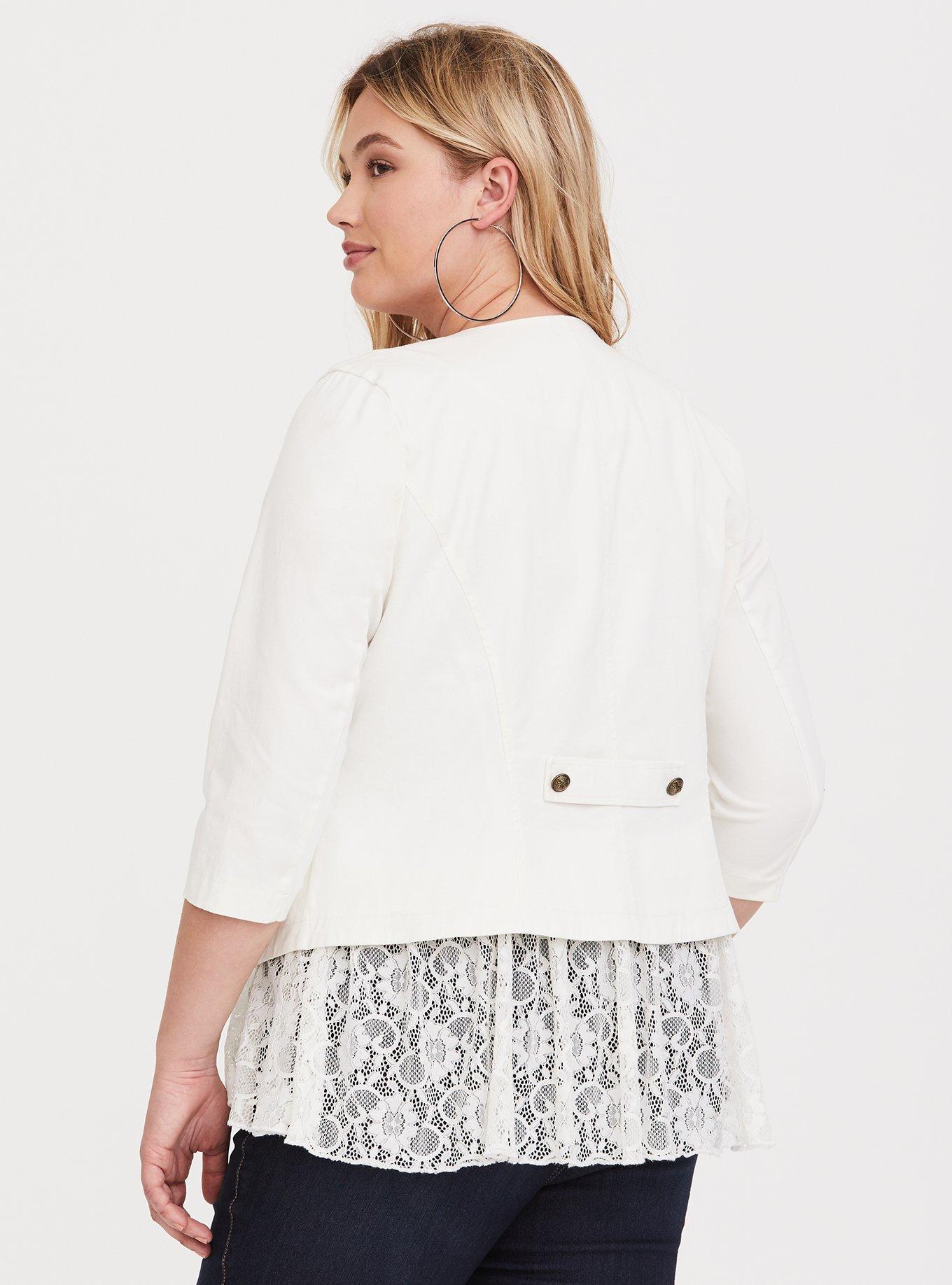 Plus Size Ivory Twill Lace Peplum Jacket Torrid