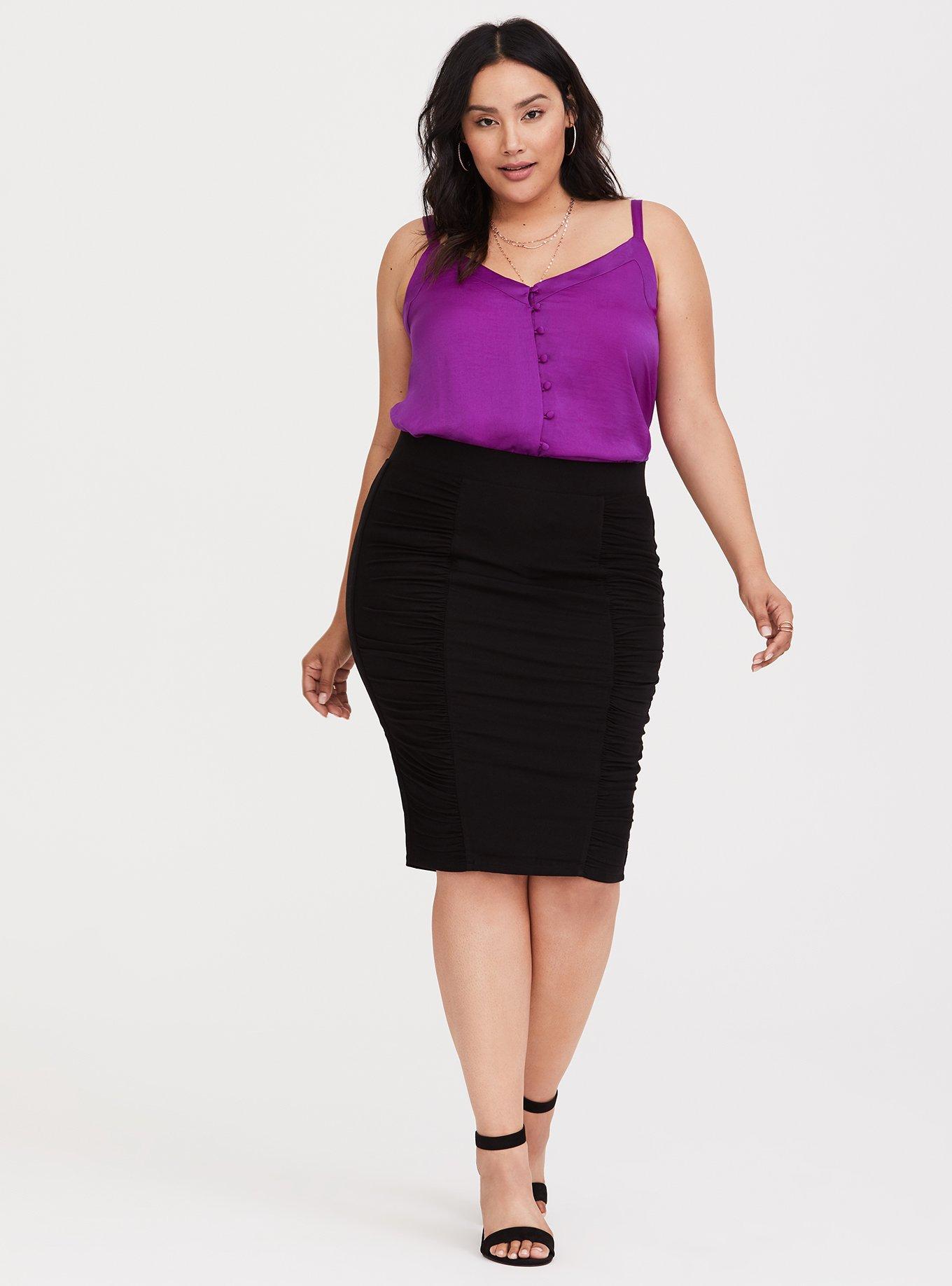 Black Shirred Jersey Midi Skirt, , hi-res
