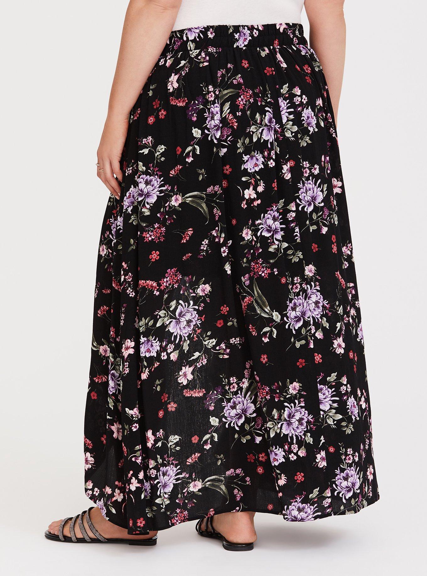 Black Floral Gauze Overskirt Short, APRIL FLORAL, alternate