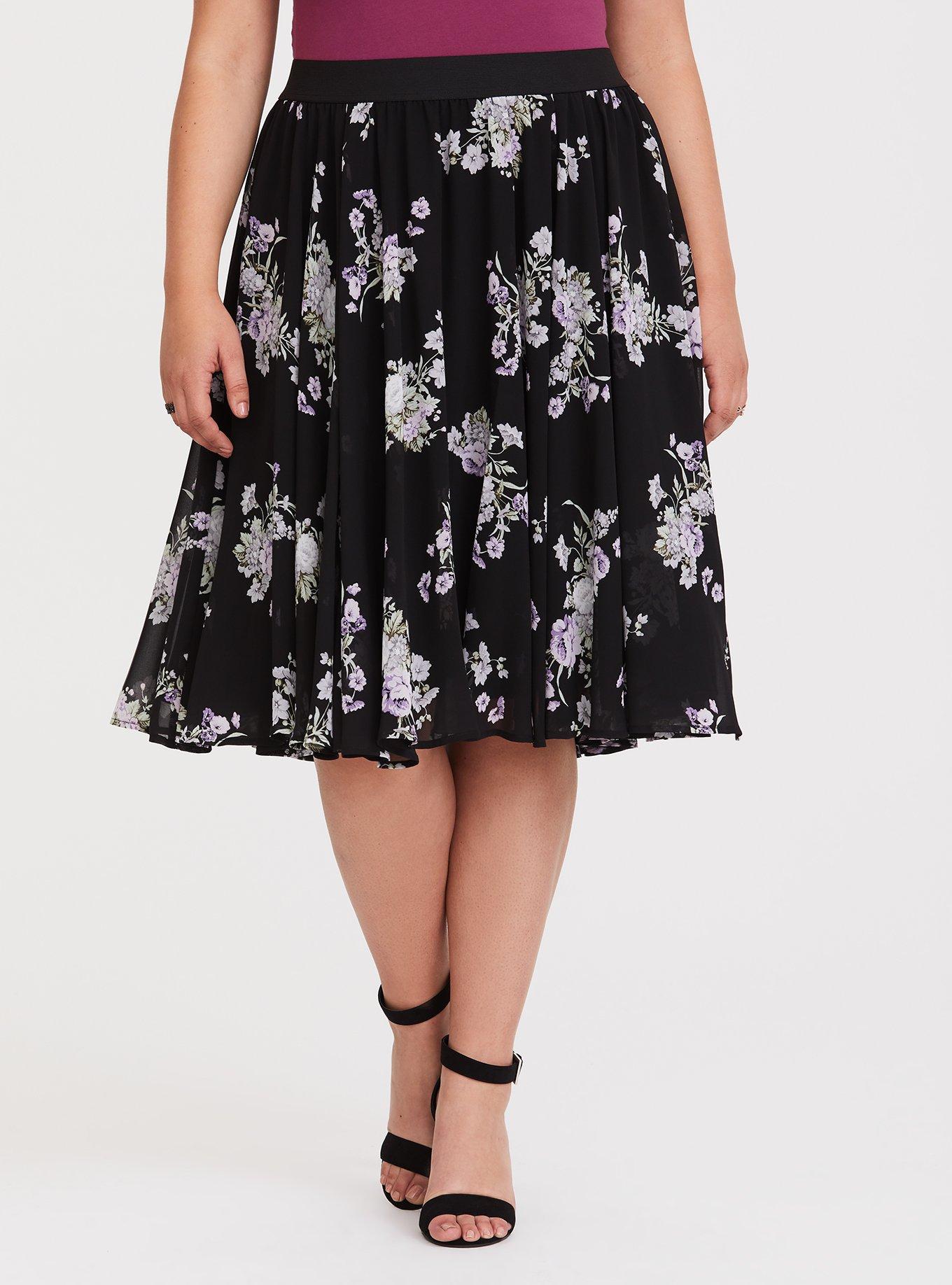 Midi Chiffon Skater Skirt, , alternate