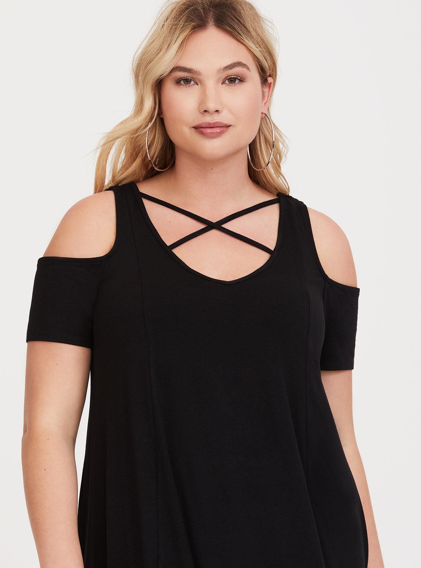 Plus Size Black Strappy Cold Shoulder Jersey Dress Torrid