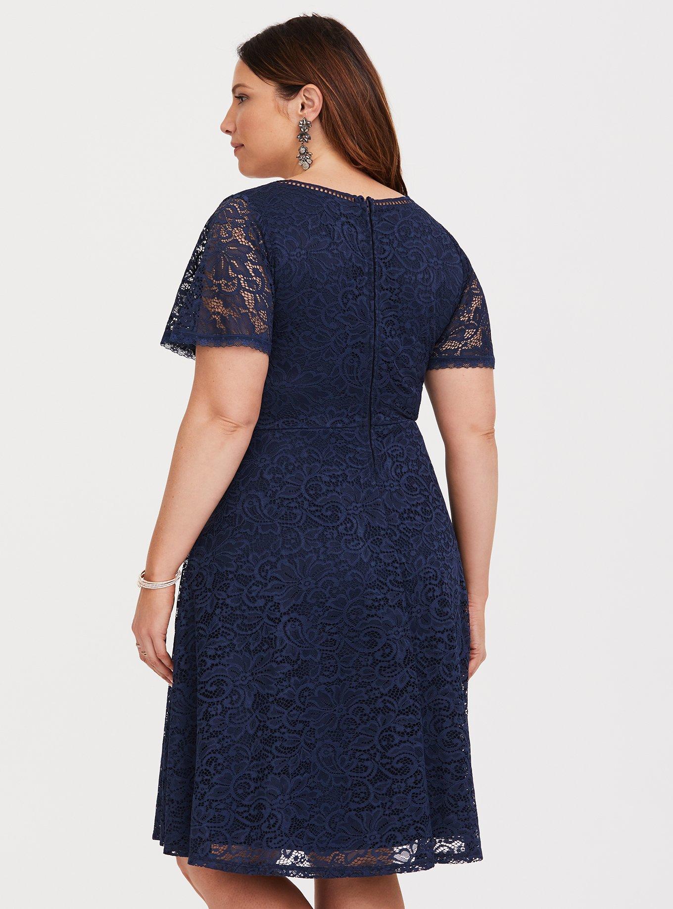 Plus Size - Navy Lace V-Neck Mini Dress - Torrid