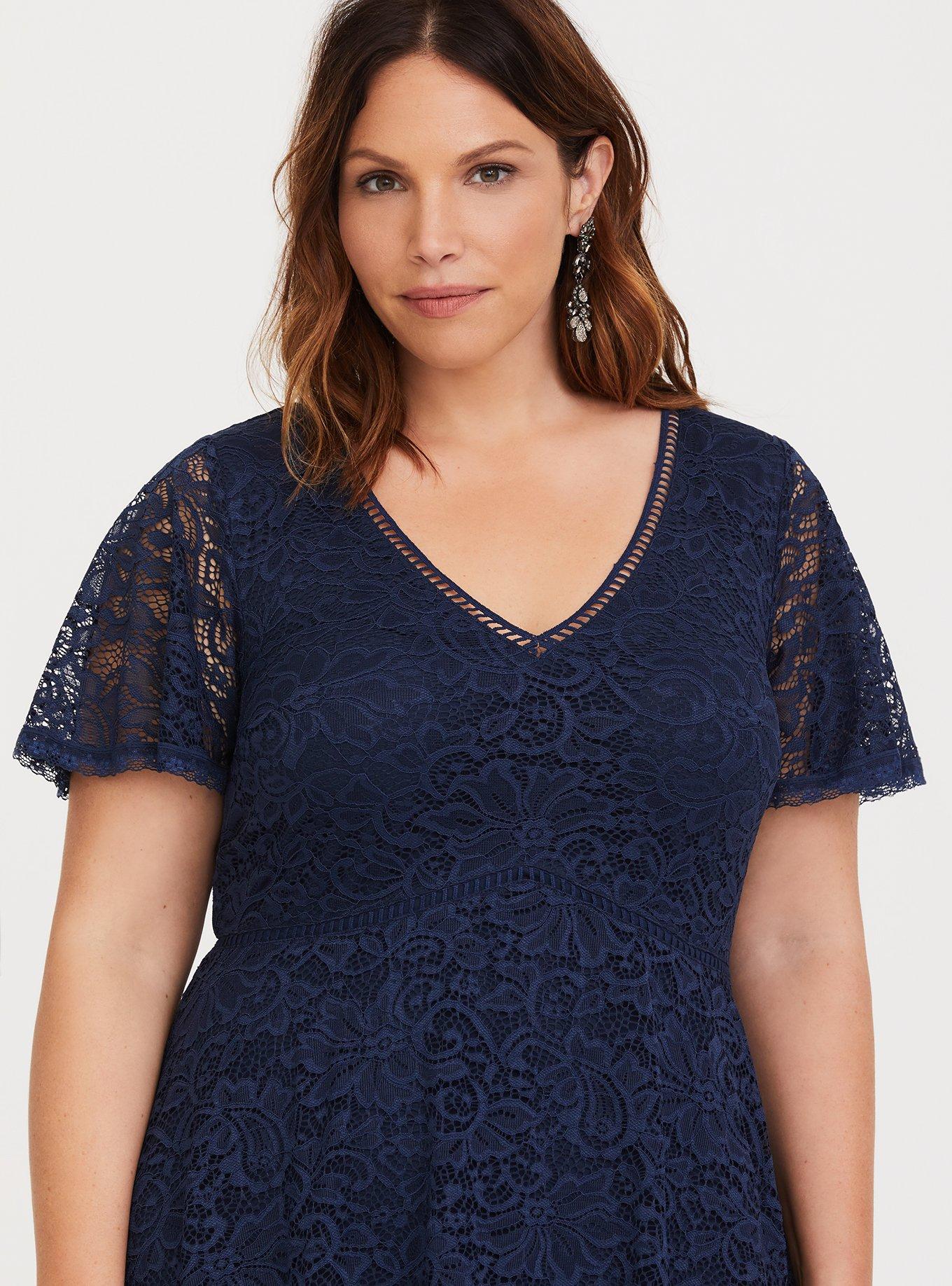 Plus Size - Navy Lace V-Neck Mini Dress - Torrid