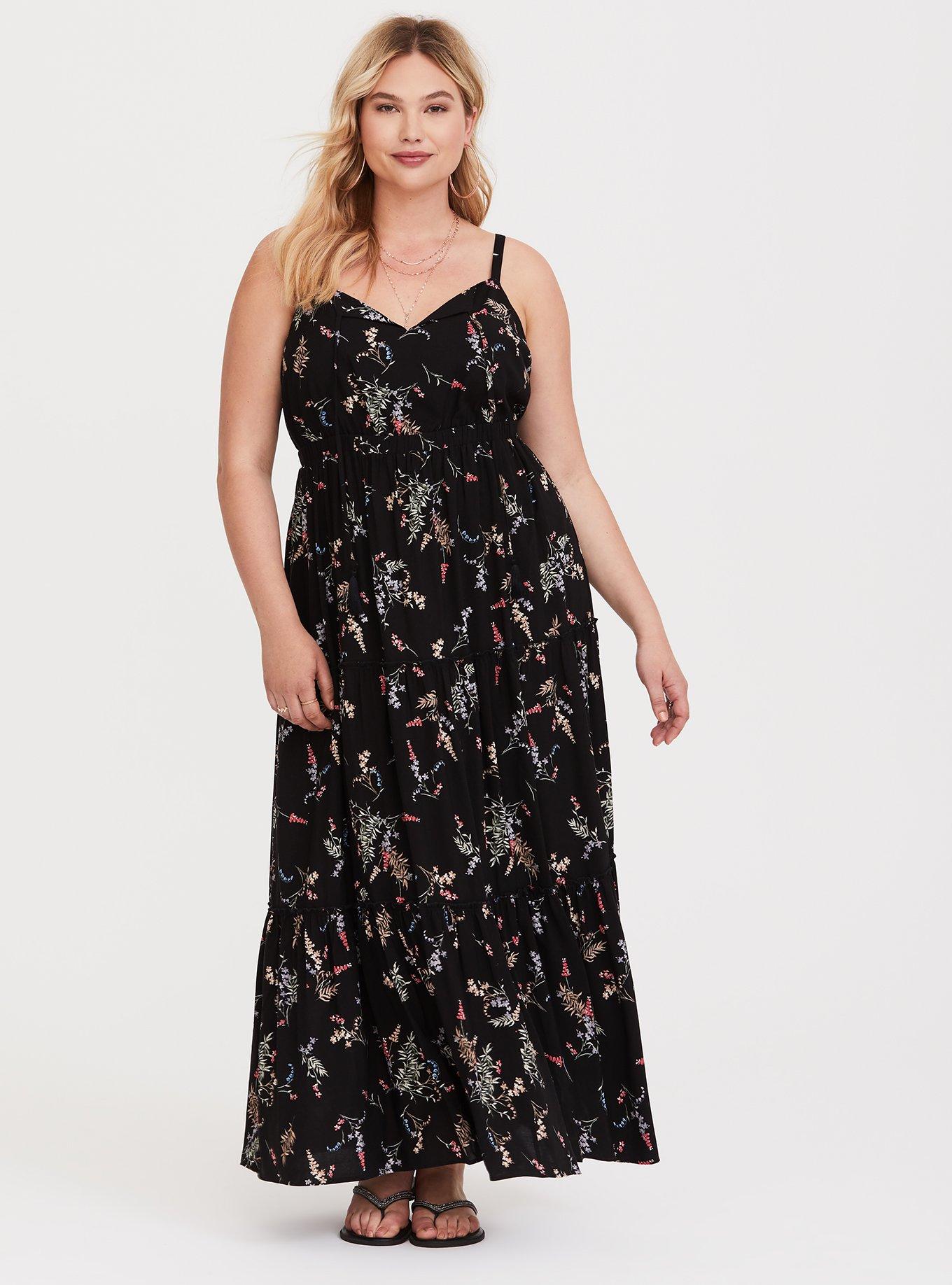 Plus Size - Black Floral Tiered Challis Maxi Dress - Torrid