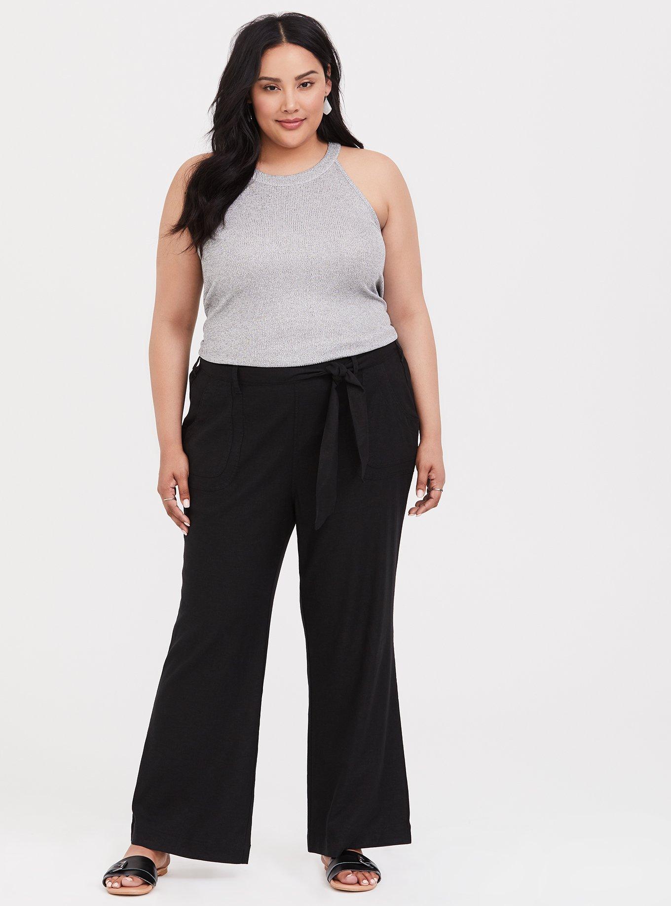 Black linen store trousers plus size