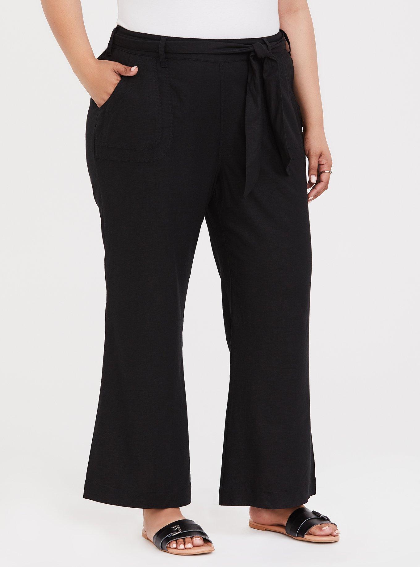 Plus Size - Black Wide Leg Linen Trouser Pant - Torrid