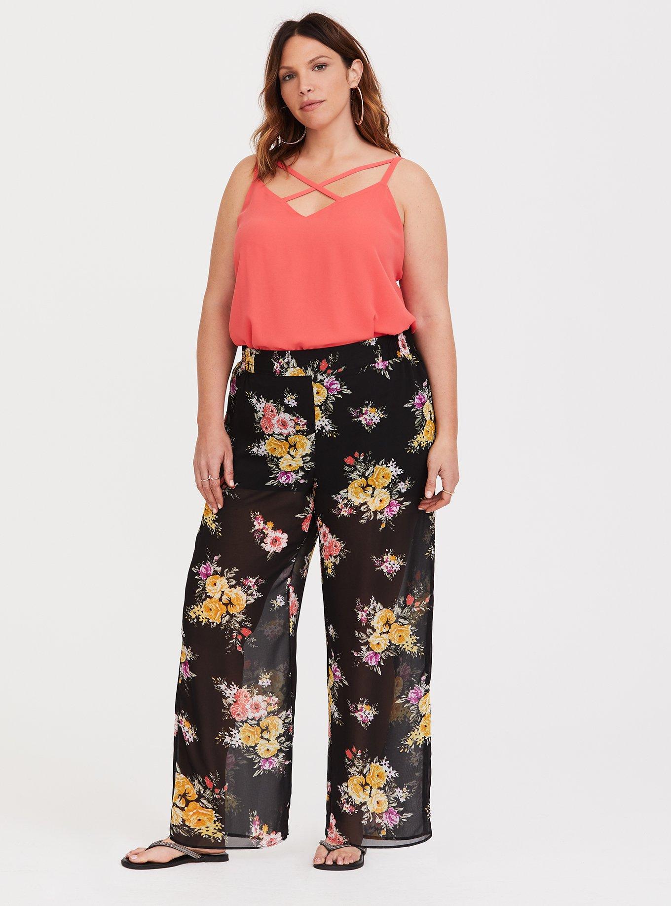 Plus Size - Black Floral Chiffon Pant - Torrid