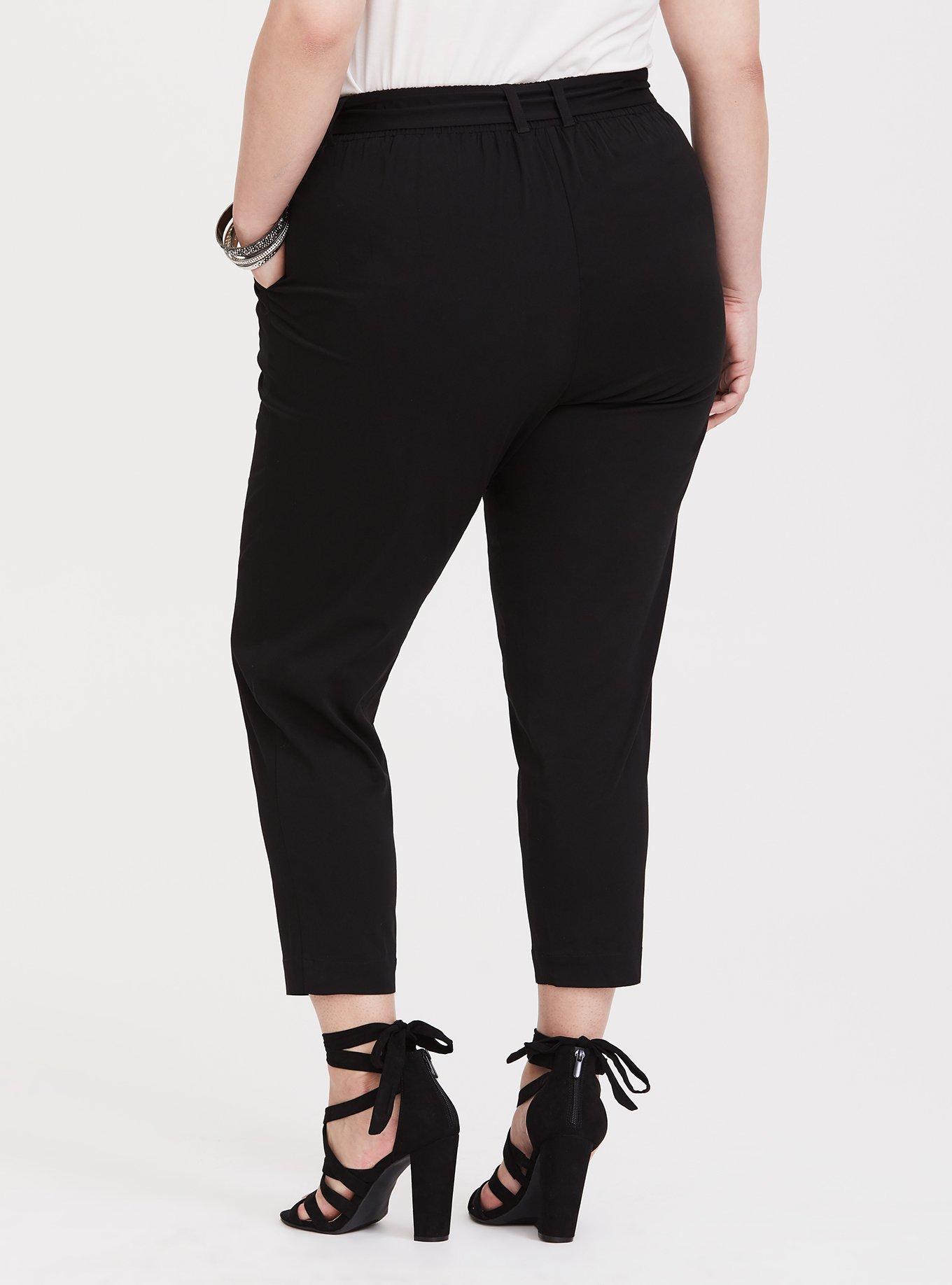 Plus Size Pull On Taper Stretch Challis High Rise Tie Front Pant