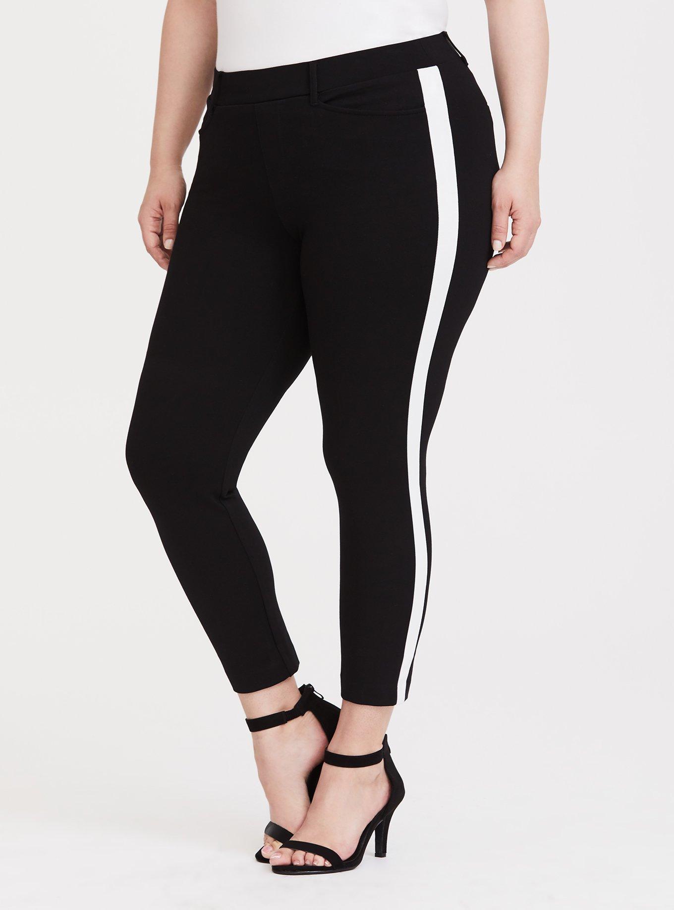 Black & White Stripe Ponte Stretch Pull-On Pant, DEEP BLACK, alternate
