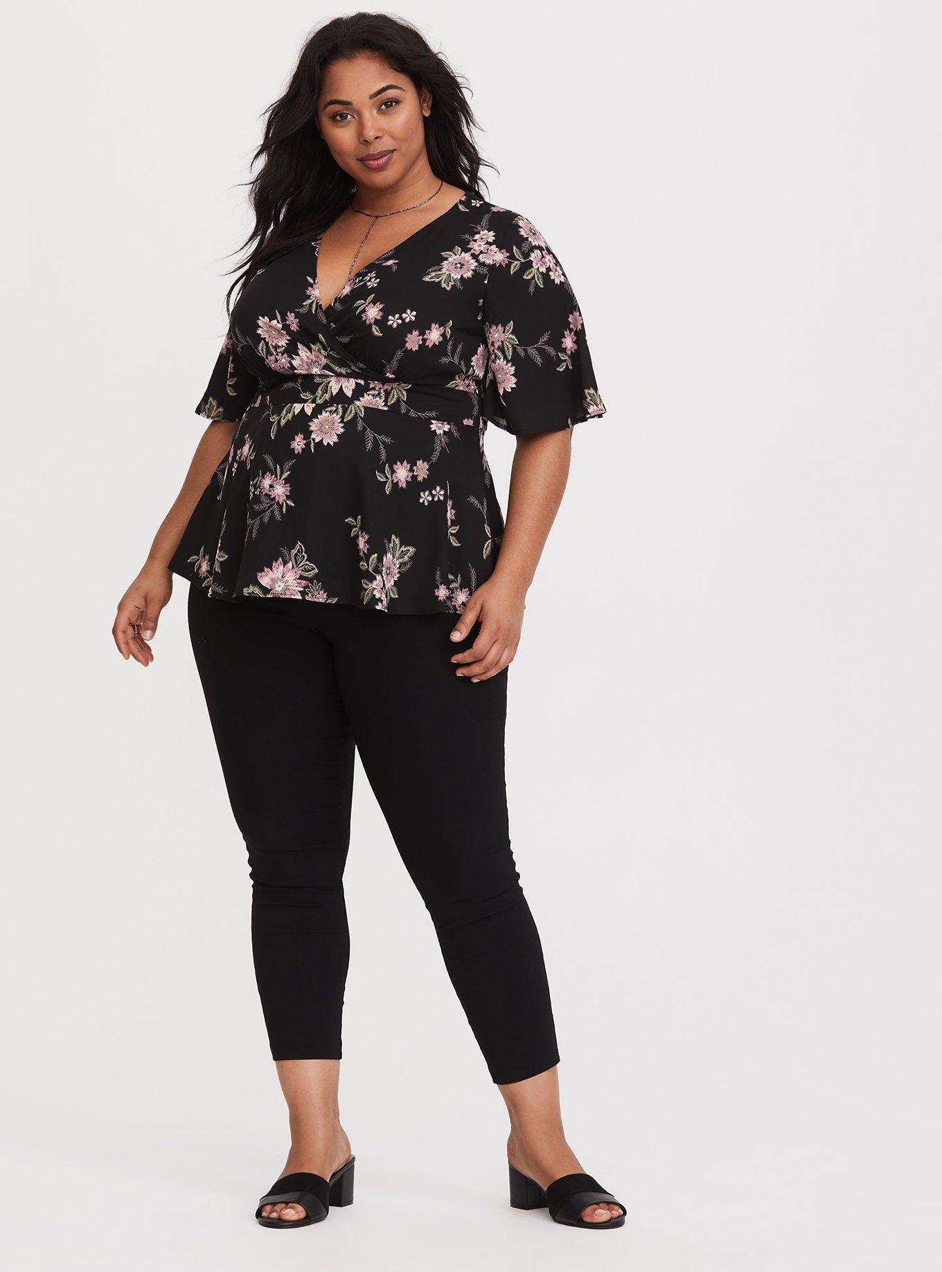 Plus Size Black Floral Georgette Babydoll, NONEC, alternate