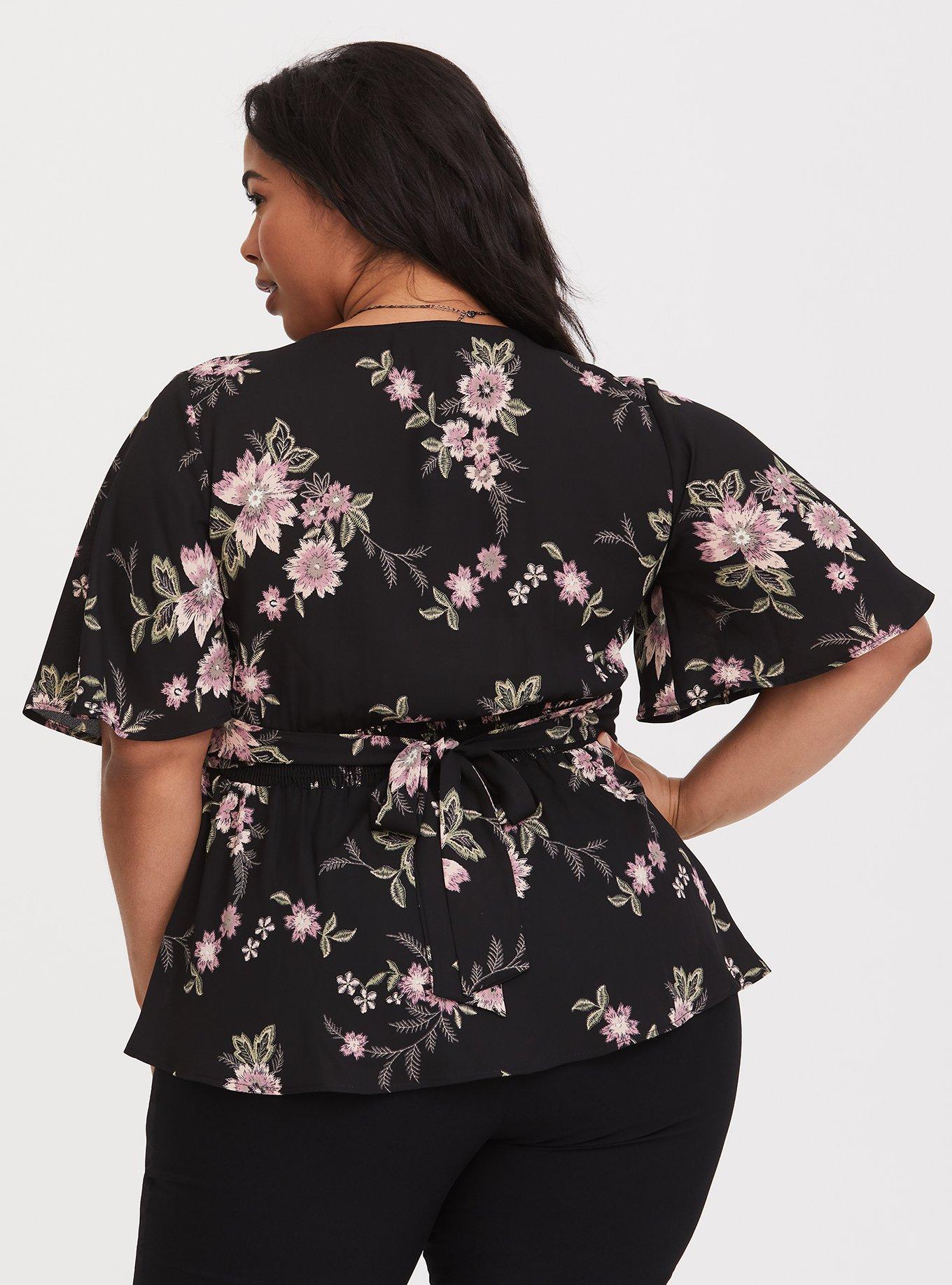 Plus Size Black Floral Georgette Babydoll, NONEC, alternate