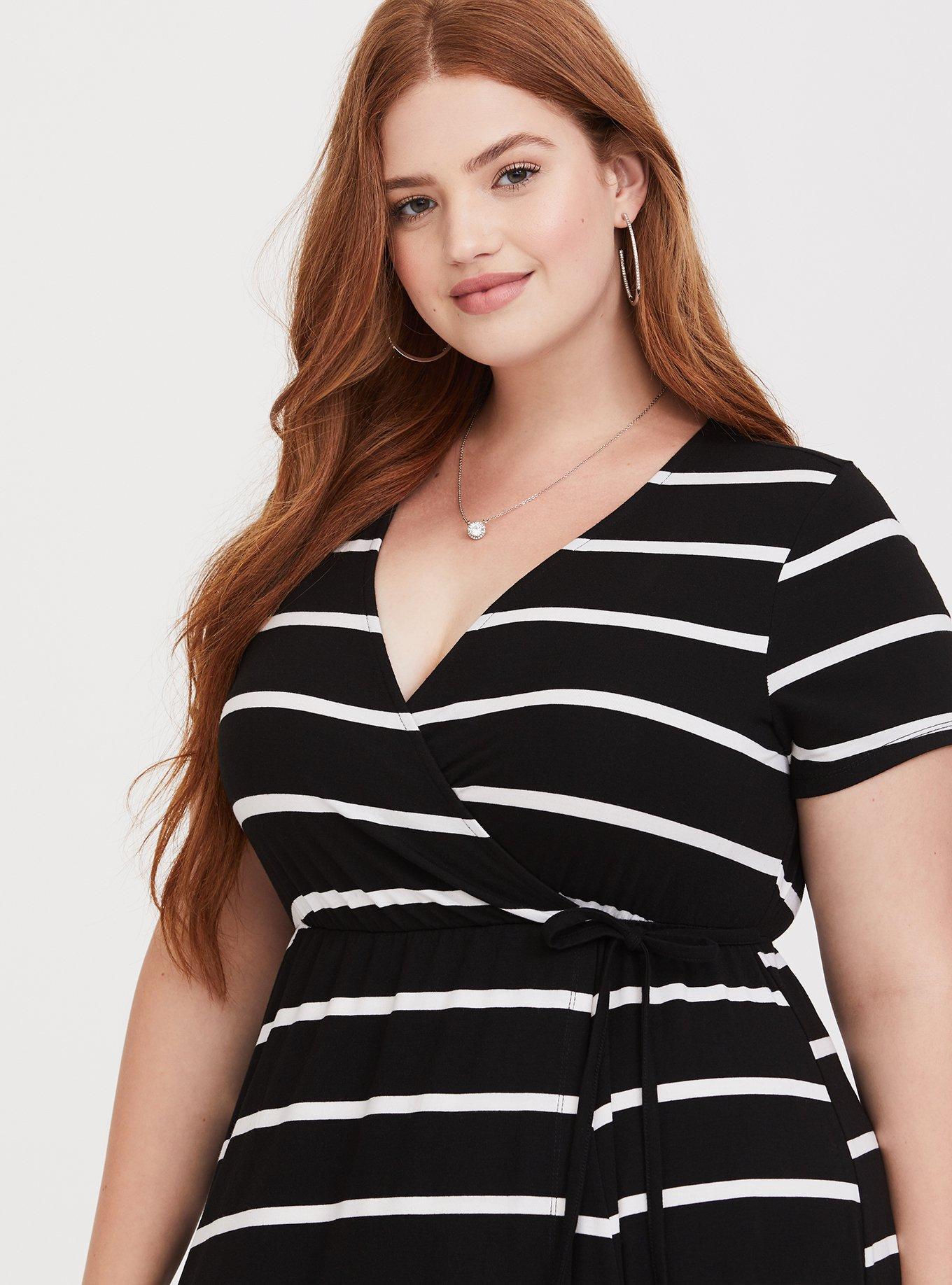 Plus Size - Black & White Stripe Jersey Maxi Dress - Torrid