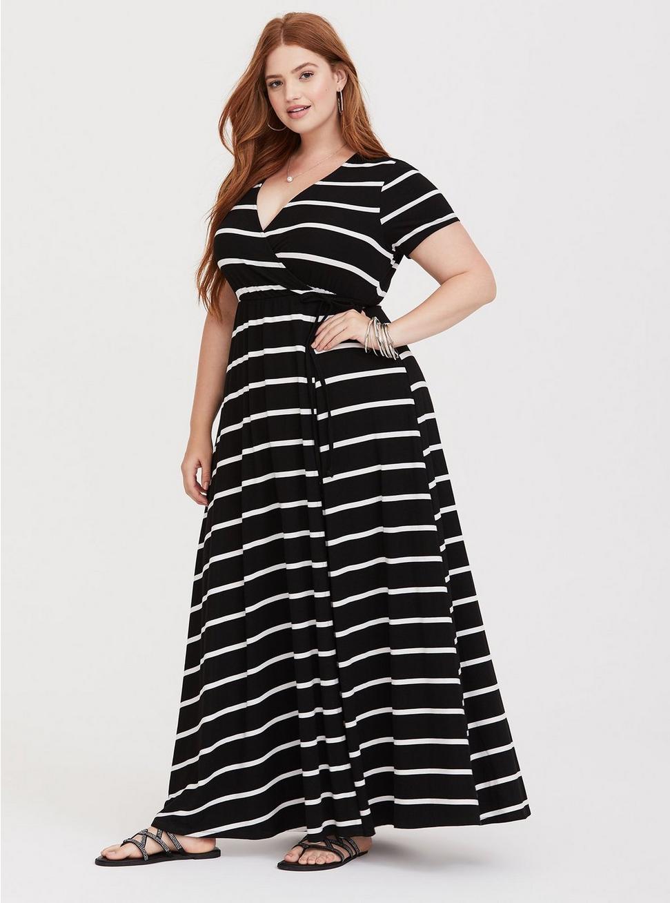 Plus Size - Black & White Stripe Jersey Maxi Dress - Torrid
