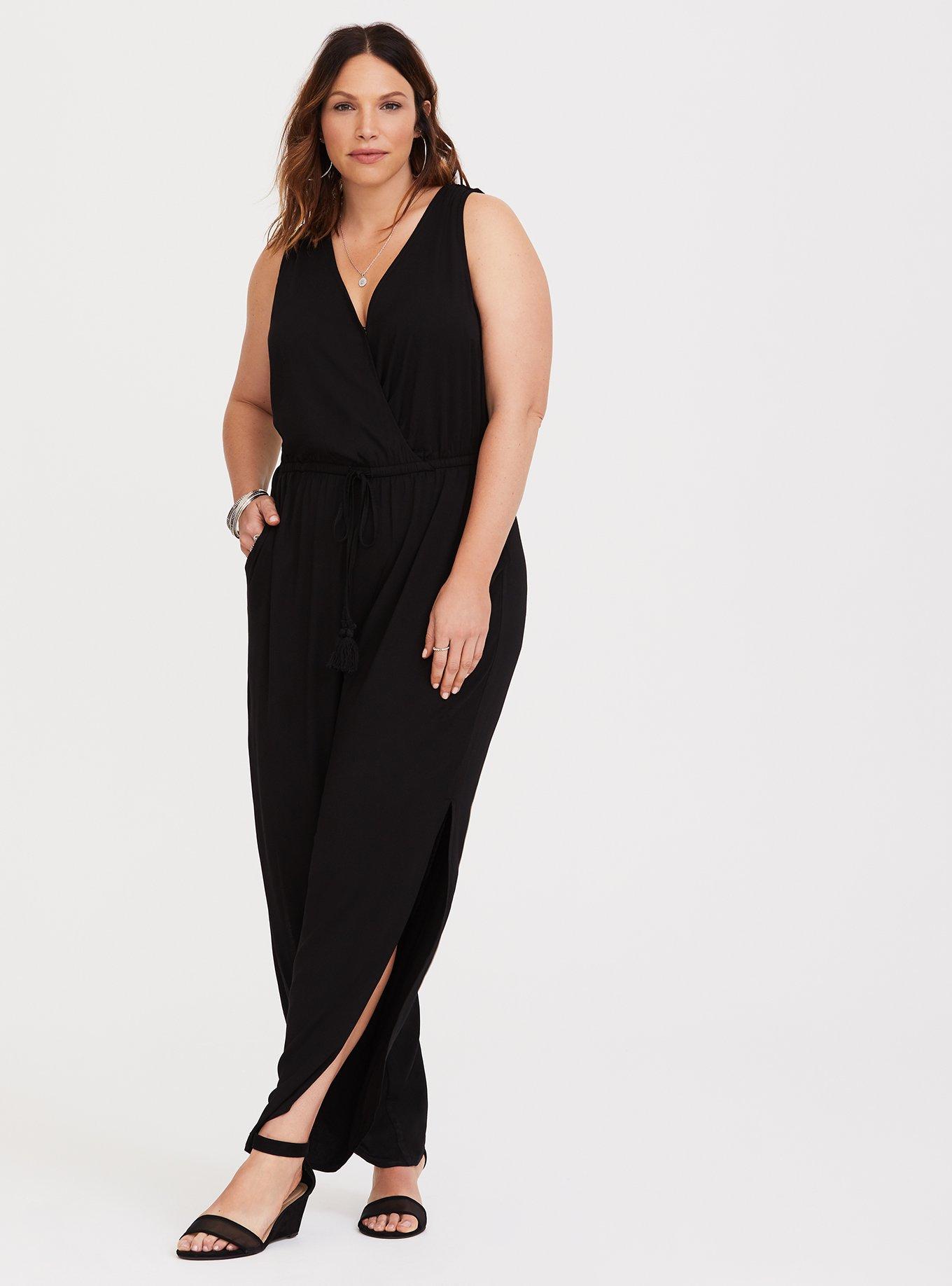 Tulip Leg Challis Jumpsuit, DEEP BLACK, hi-res