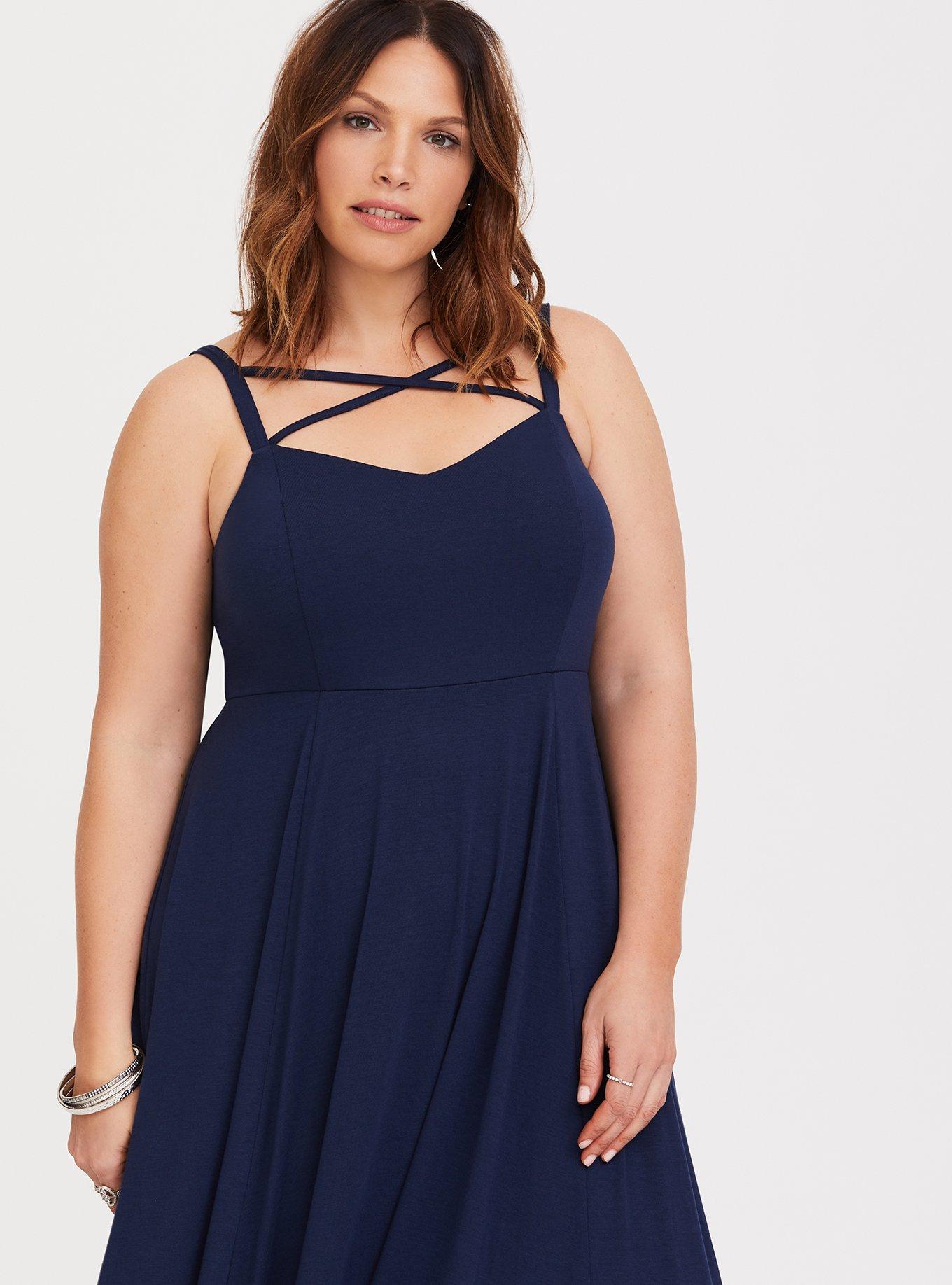 Maxi Jersey Tiered Strappy Dress, NAVY, alternate