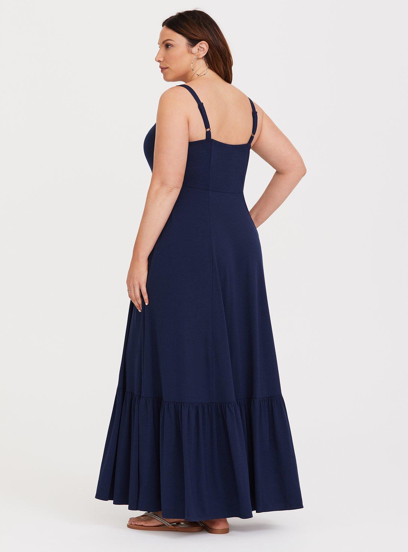 Maxi Jersey Tiered Strappy Dress, NAVY, alternate