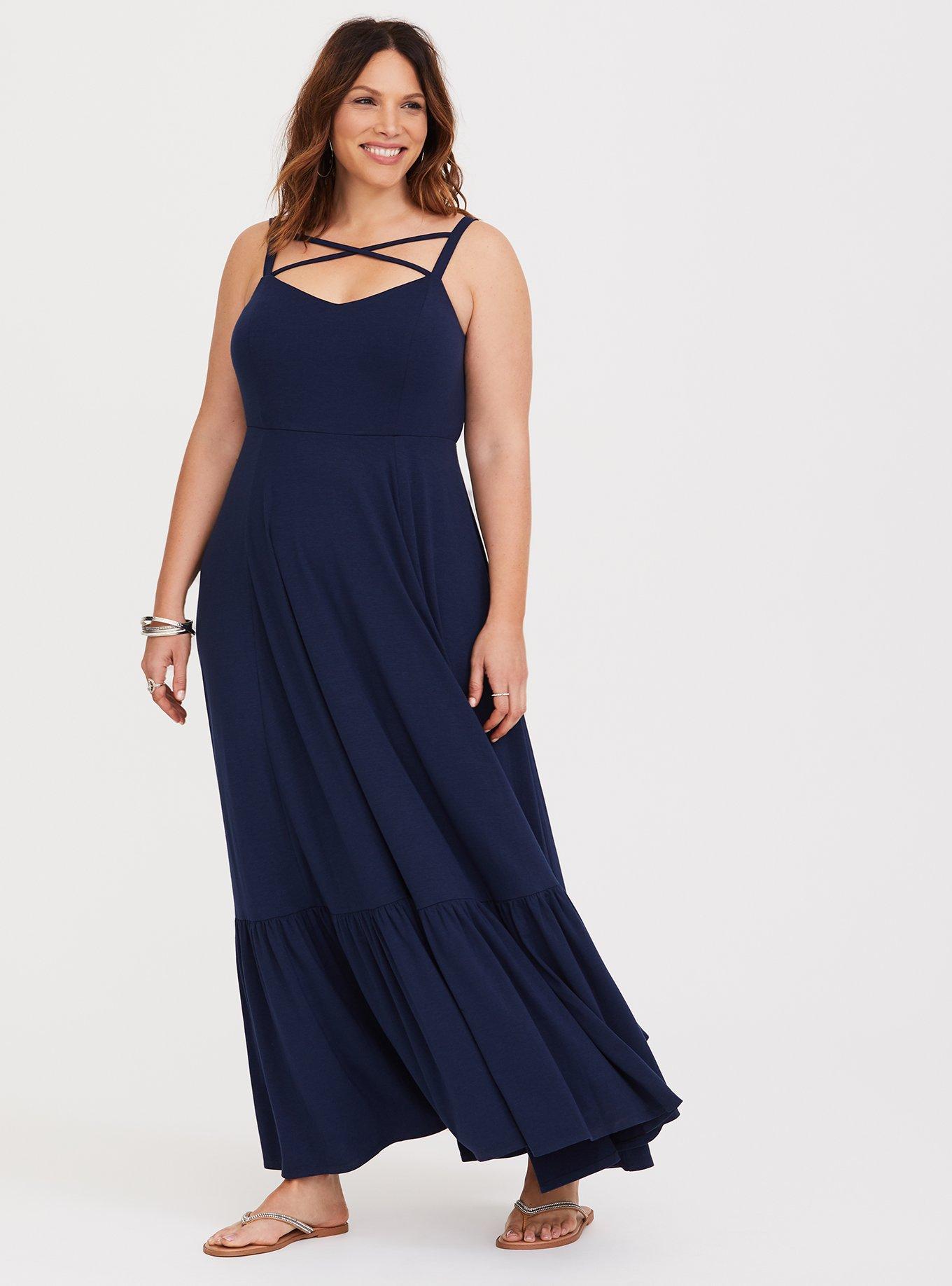 Maxi Jersey Tiered Strappy Dress, NAVY, alternate