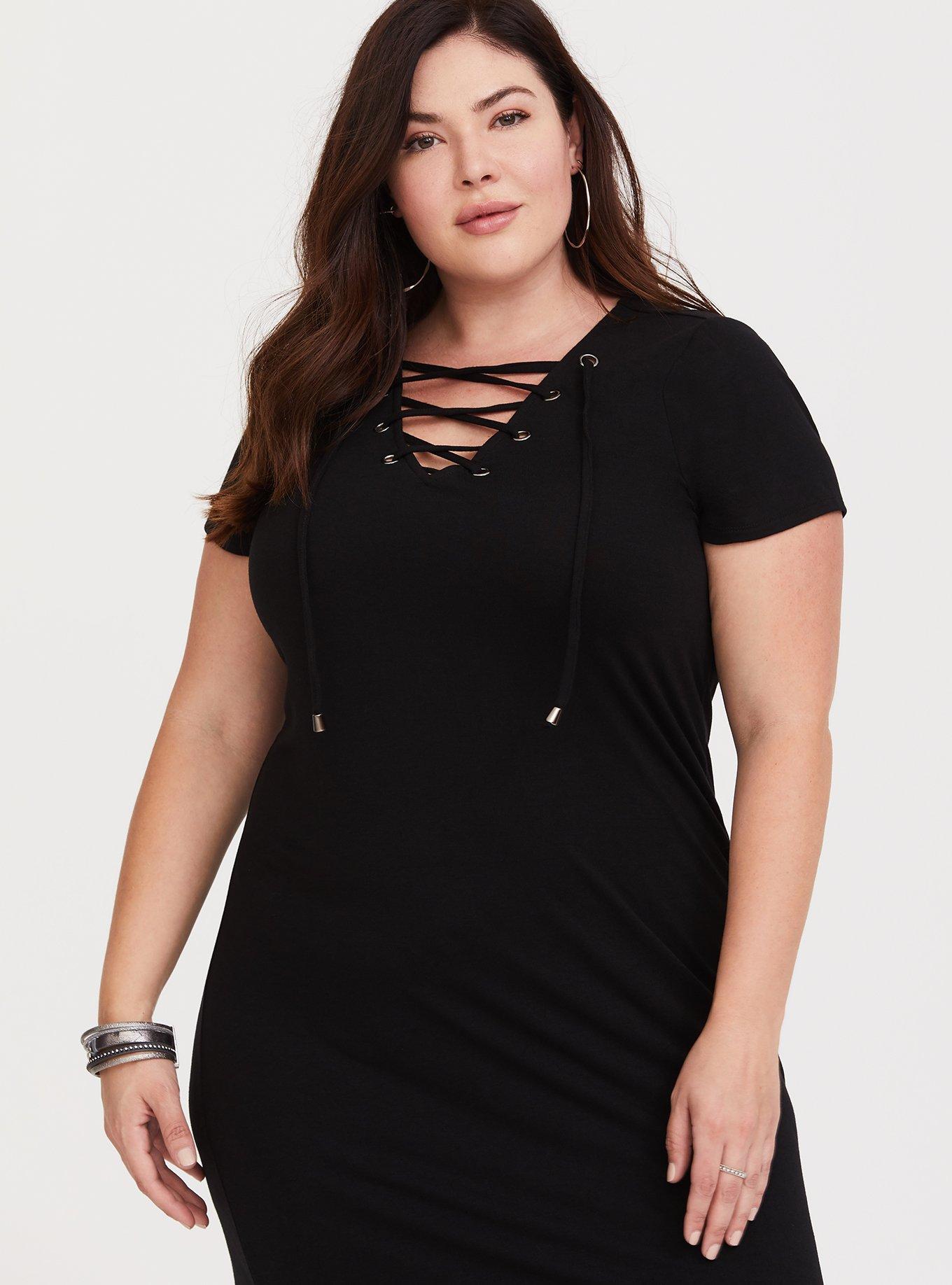 Black lace up store t shirt dress