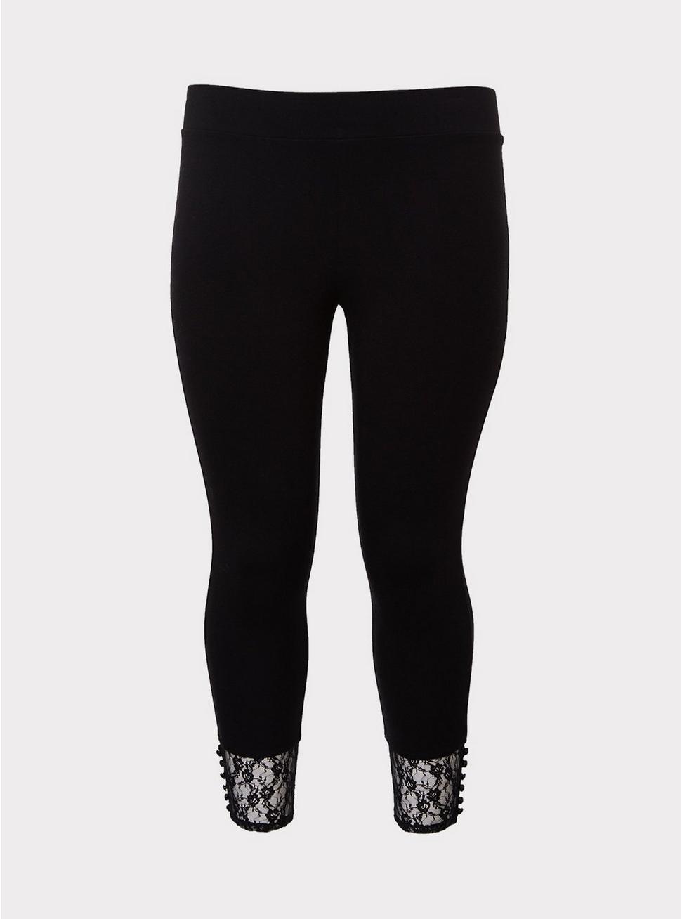 Plus Size - Black Lace Button-Loop Capri Legging - Torrid
