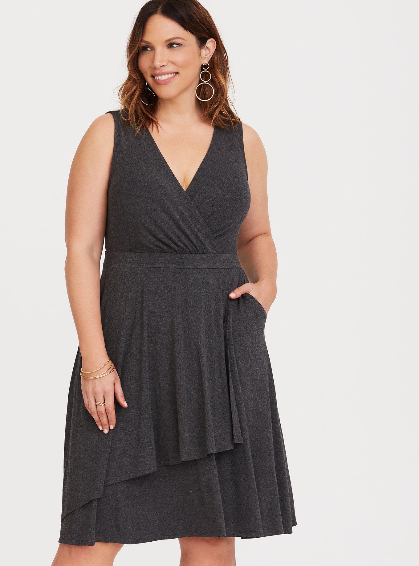 Plus Size - Grey Surplice Jersey Mini Dress - Torrid