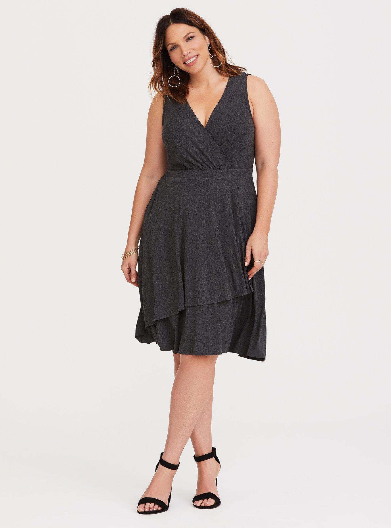 Plus Size - Grey Surplice Jersey Mini Dress - Torrid