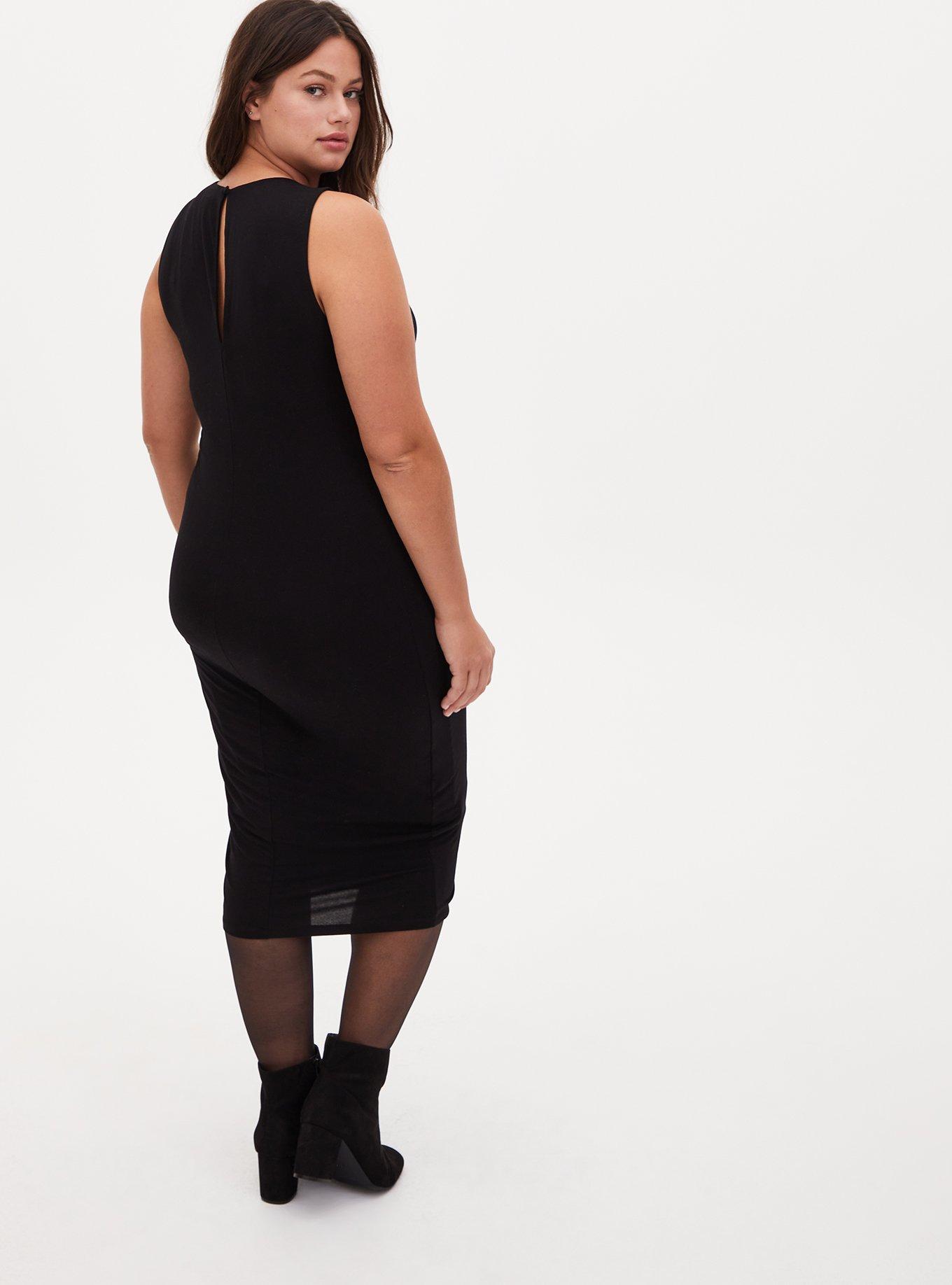 Plus Size Black Jersey Midi Bodycon Dress, DEEP BLACK, alternate