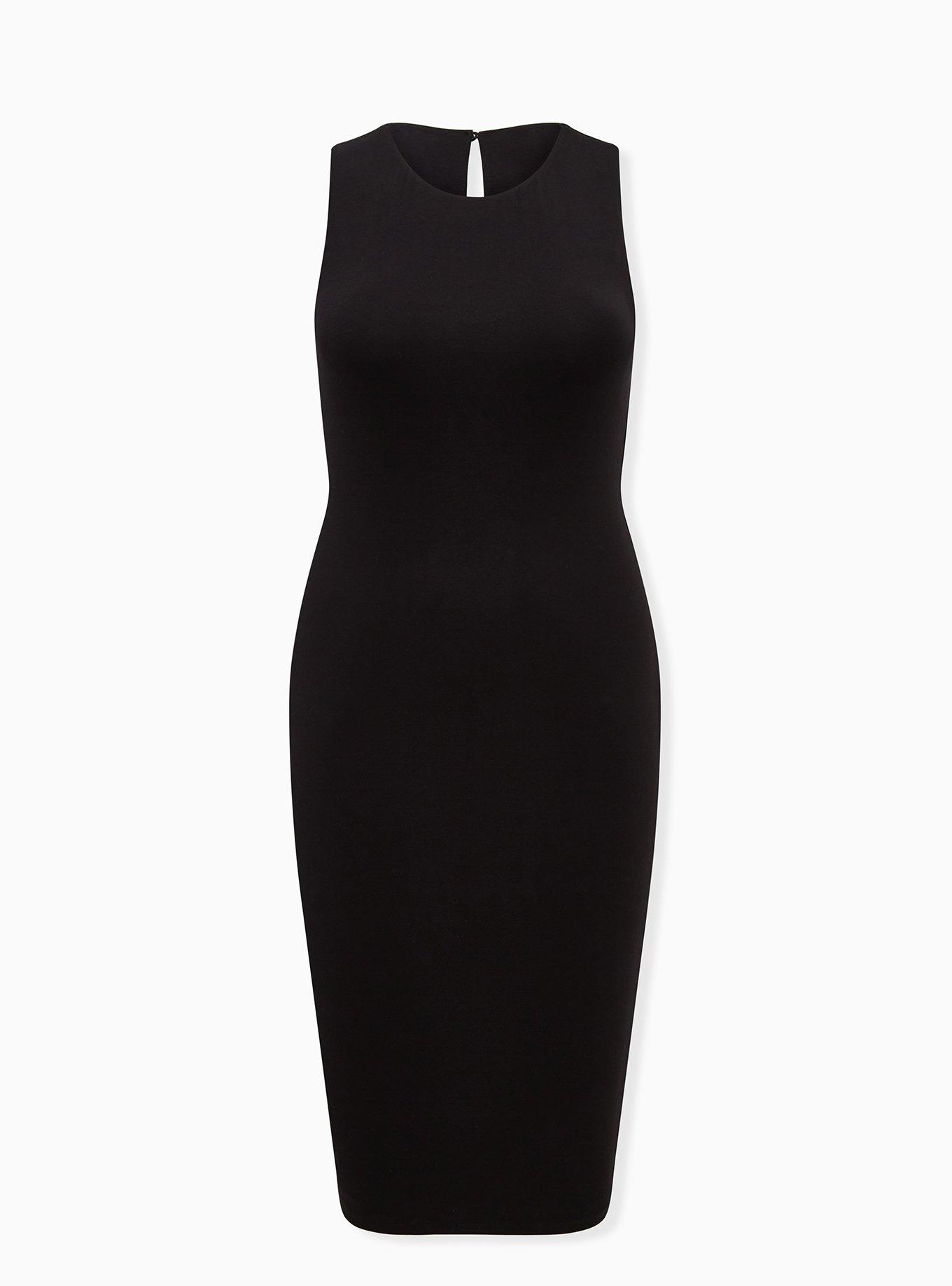 Black Jersey Midi Bodycon Dress, , hi-res