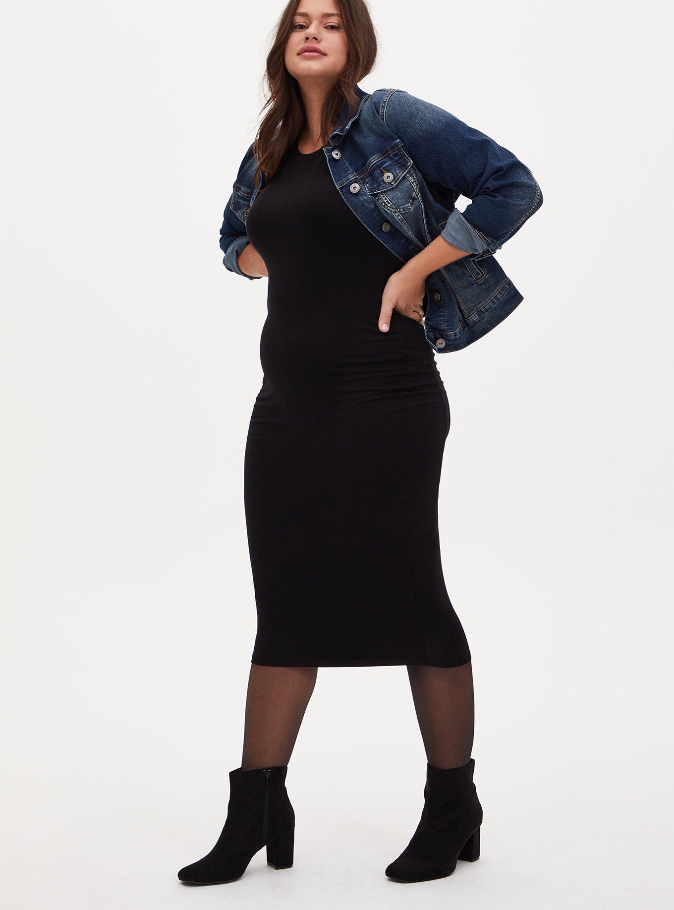 Black Jersey Midi Bodycon Dress, , hi-res