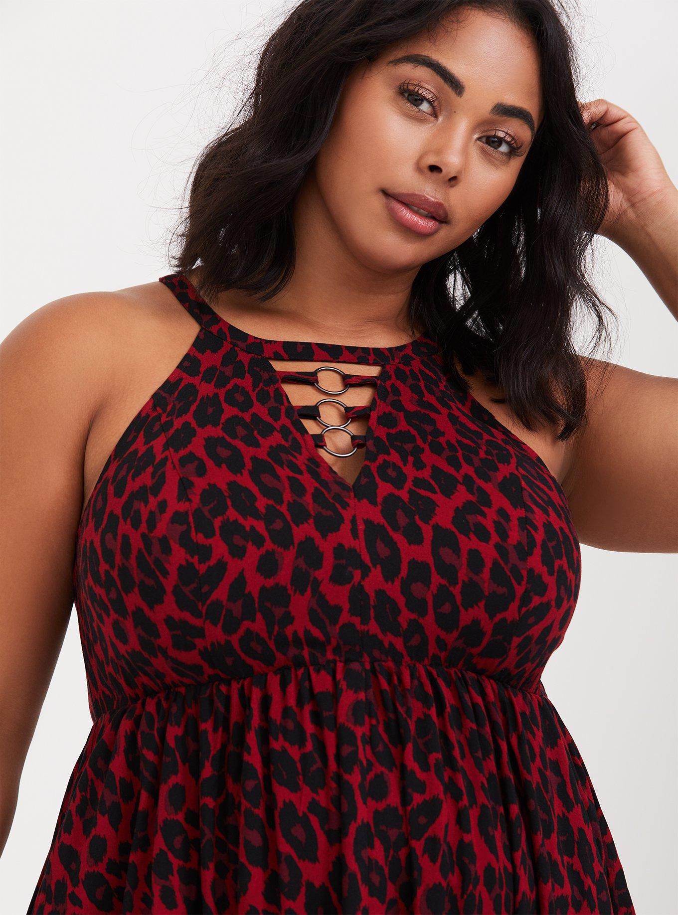 Plus size red clearance leopard print dress