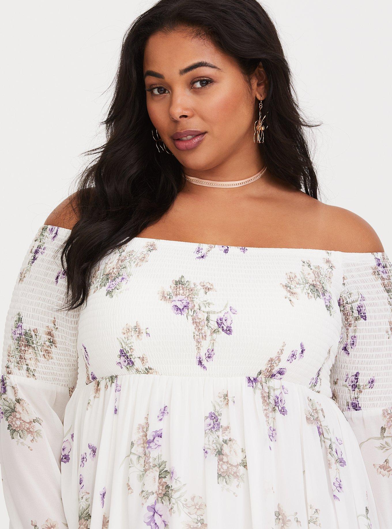 Ivory Floral Smocked Chiffon Dress, DAINTY BOUQUETS, alternate