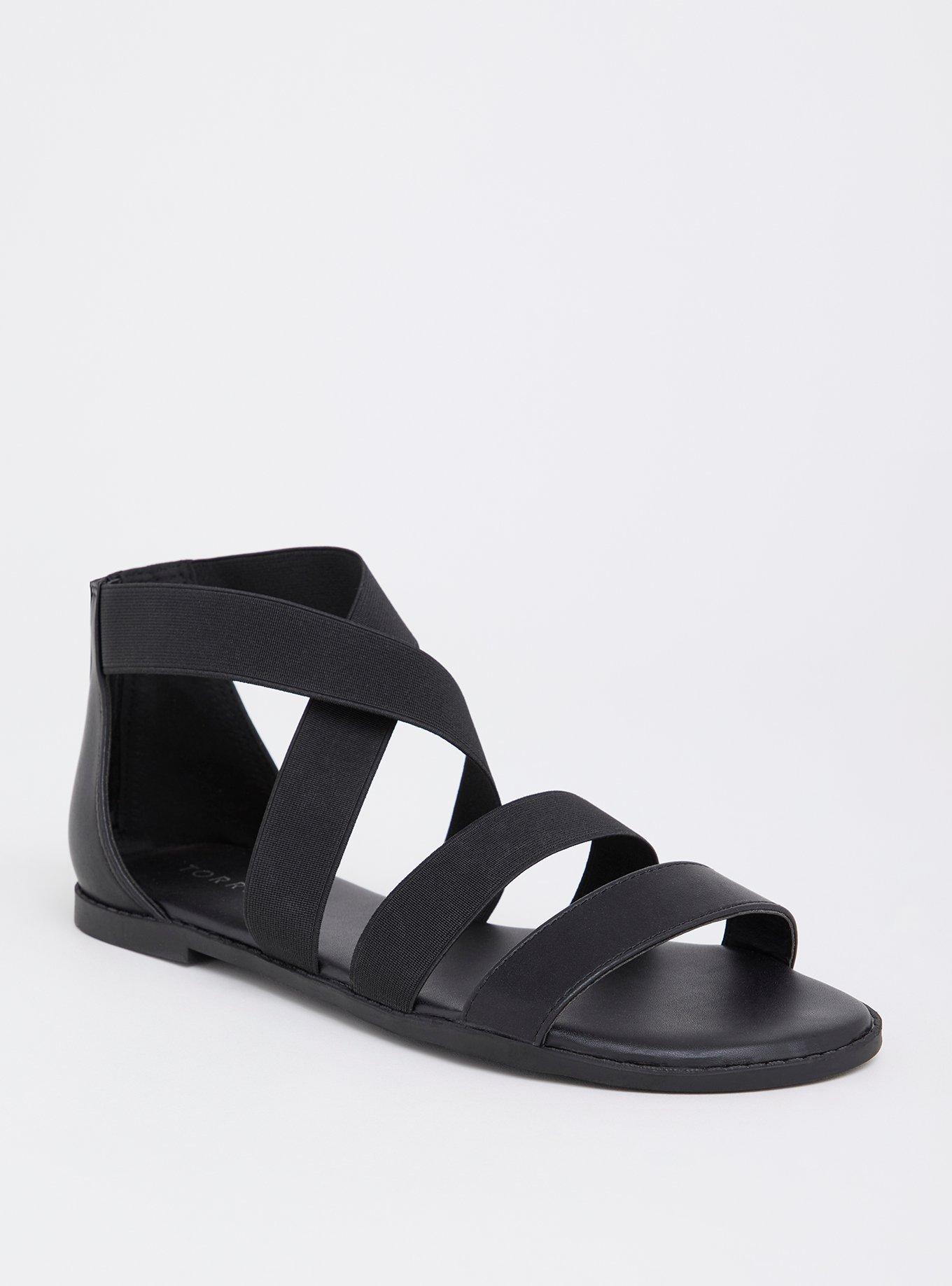Black Stretch Strappy Sandal (Wide Width), BLACK, hi-res