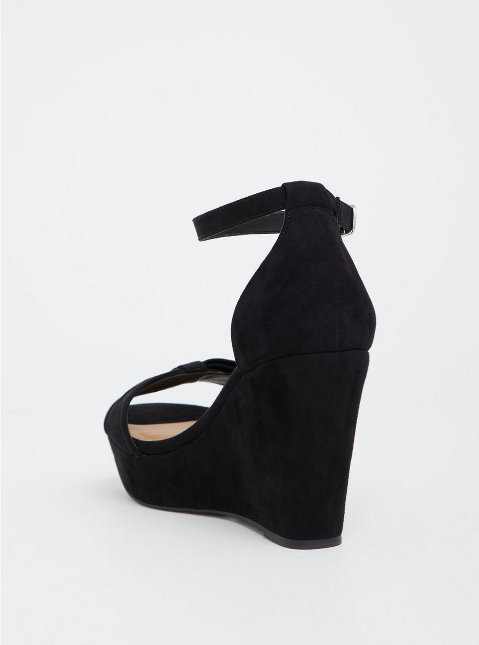 Plus Size - Black Faux Suede Bow Wedge Sandal (Wide Width) - Torrid