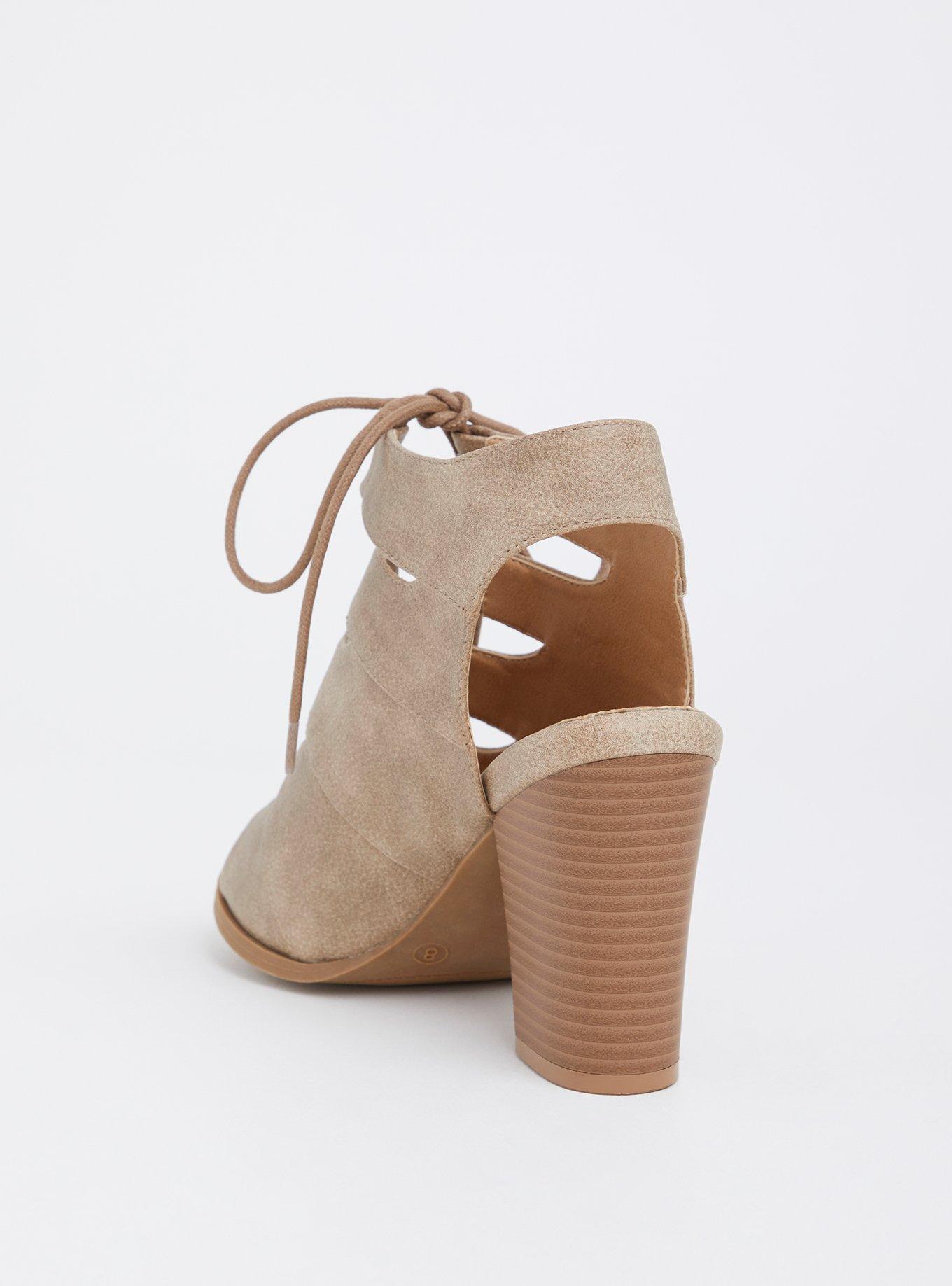 Plus Size Tan Lace-Up Stacked Heel Sandal (Wide Width), TAN BEIGE, alternate