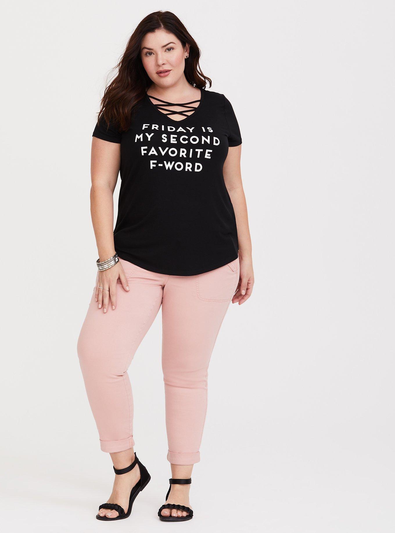 Plus Size Black Strappy Friday Fave Slim Fit Tee, DEEP BLACK, alternate