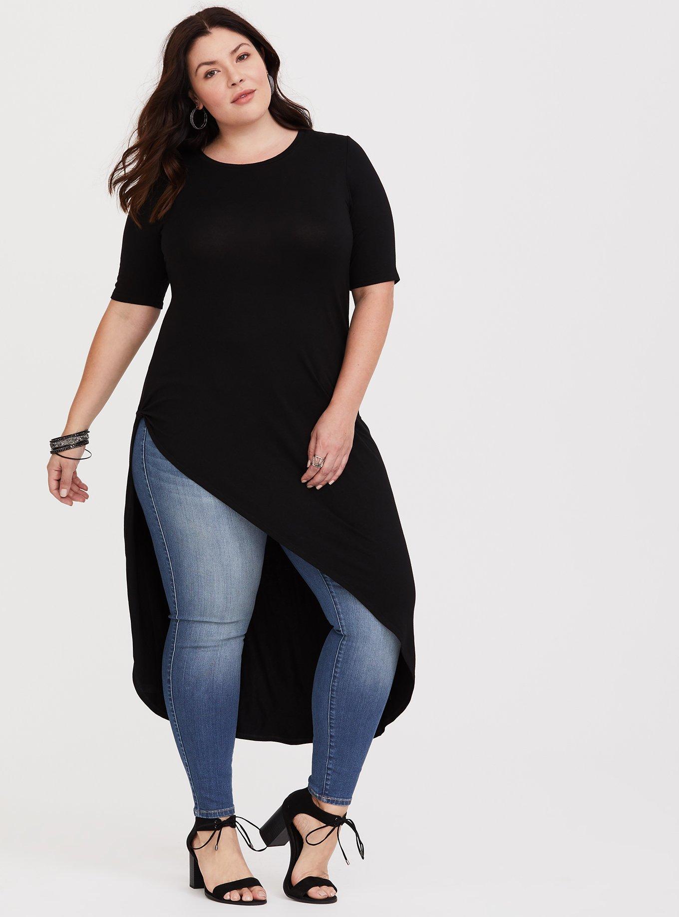 Long Sleeve Knee Length Asymmetrical Plus Size Tunic Top-black-3x : Target
