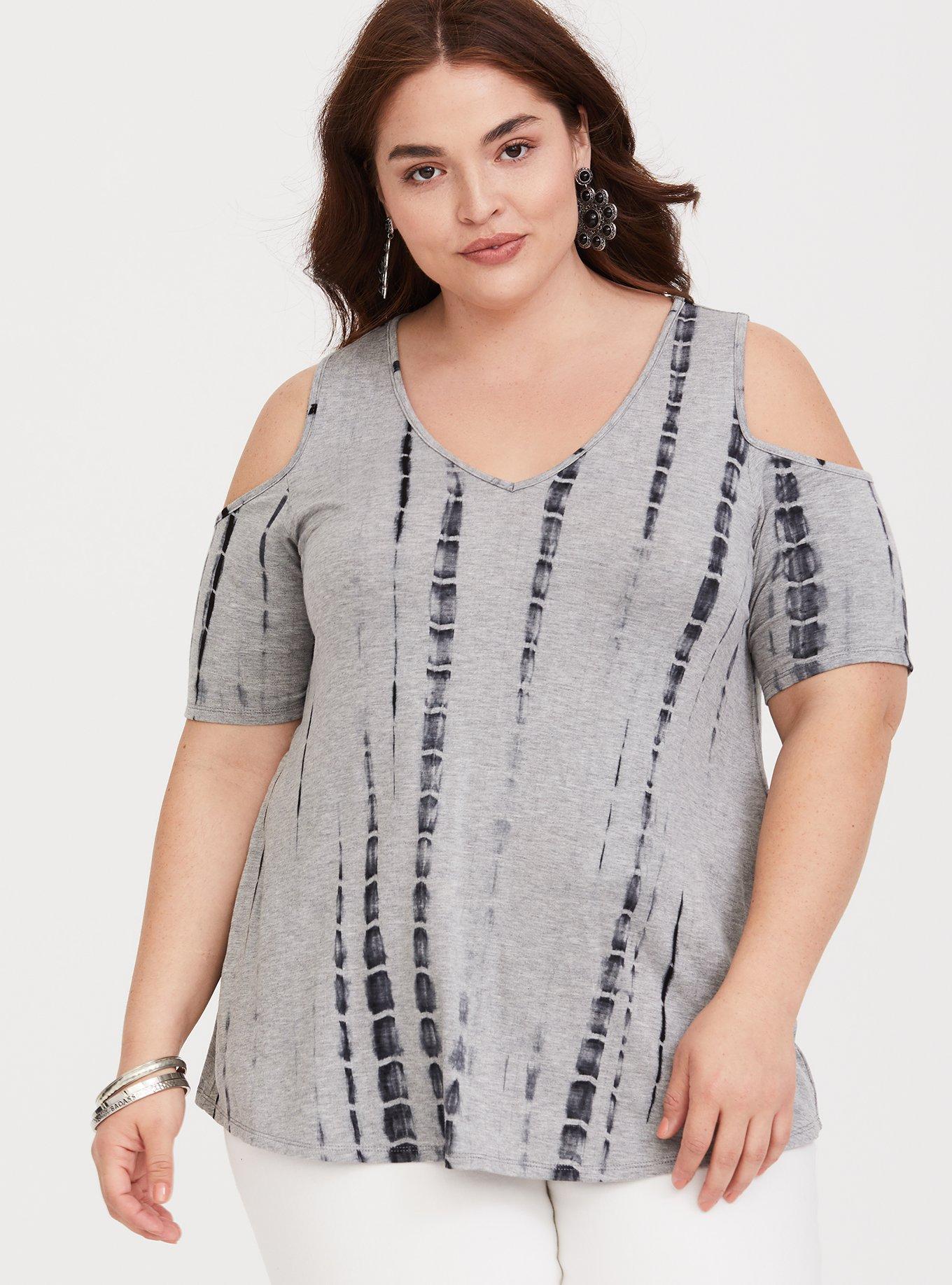 Plus Size Super Soft V Neck Cold Shoulder Tee Torrid