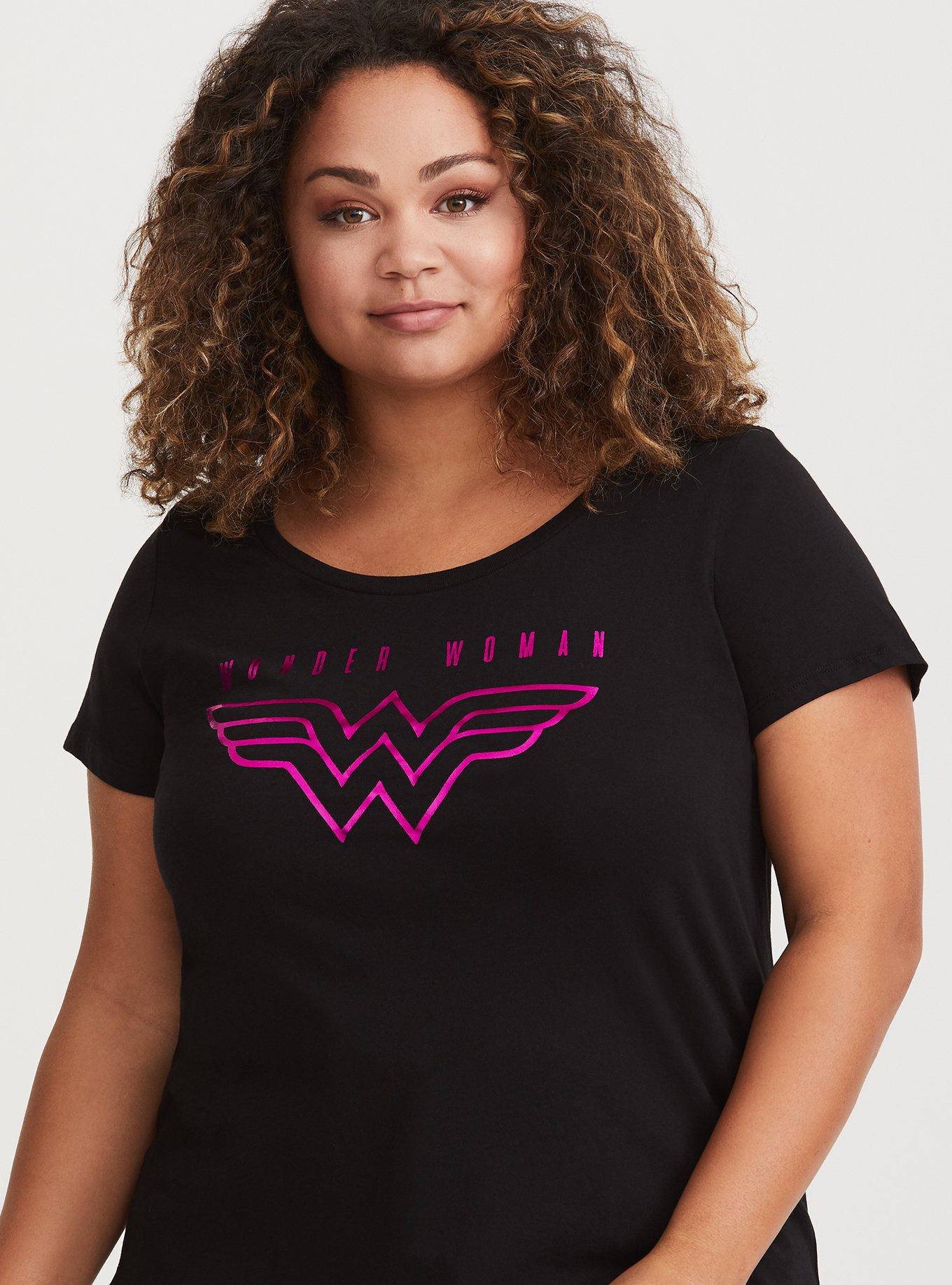 Wonder Woman Black & Metallic Pink Fitted Tee, , hi-res