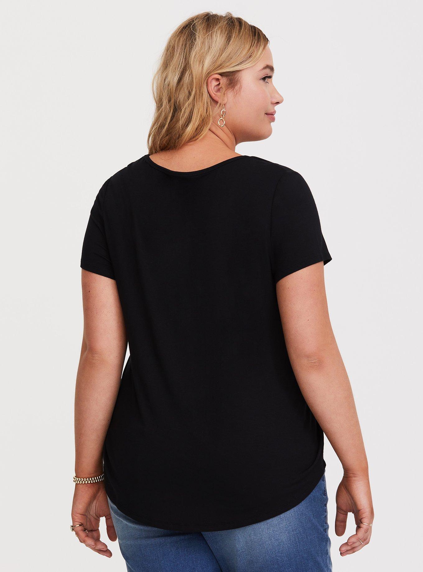 【HILLDA】 Lust Slim Tee Black Plus Size - Black Mandala Strappy Slim Fit Tee - Torrid