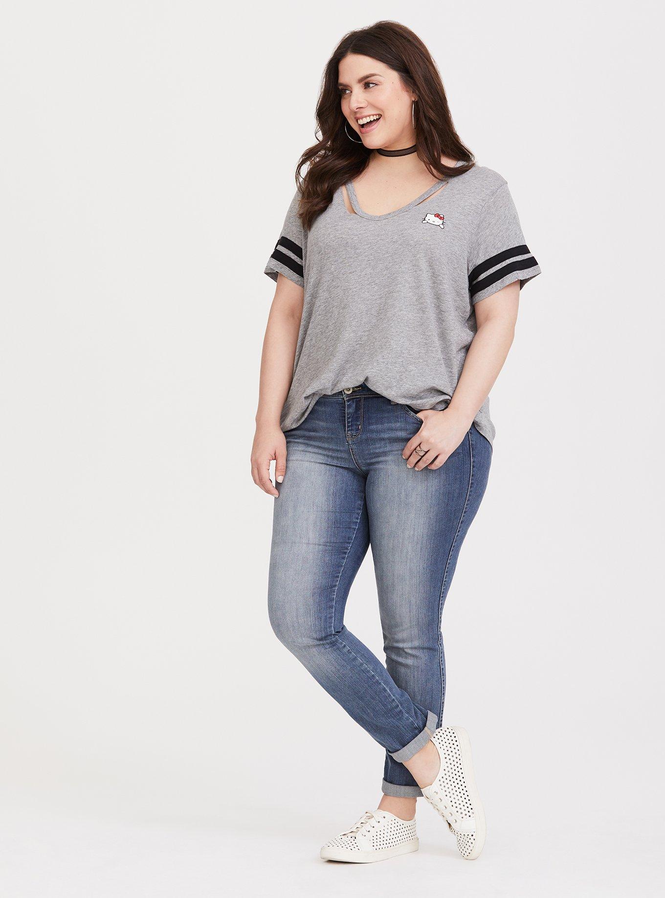 Sanrio Hello Kitty Grey Varsity Tee, HEATHER GREY, alternate