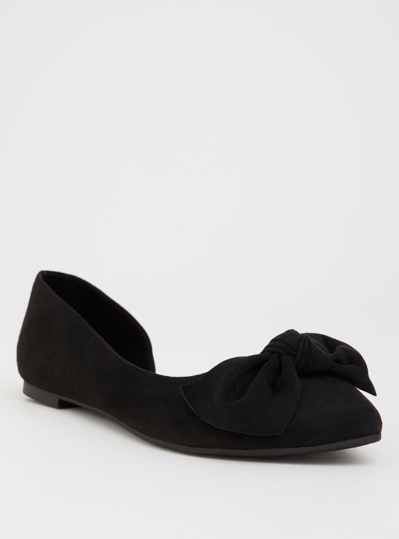 Bow Pointed Toe Flat (WW), BLACK FAUX SUEDE, hi-res