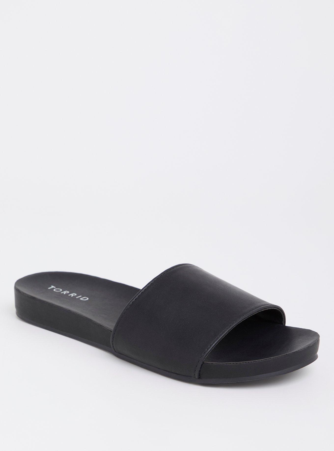 Plus Size - Black Faux Leather Pool Slide (Wide Width) - Torrid