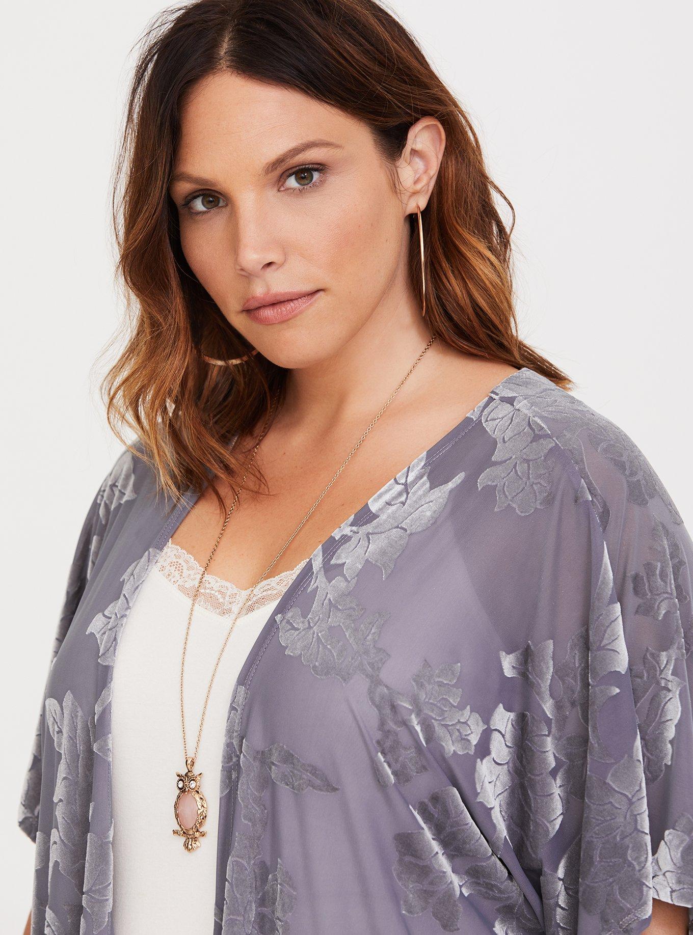 Plus Size Burnout Kimono, DARK PEARL GREY, alternate