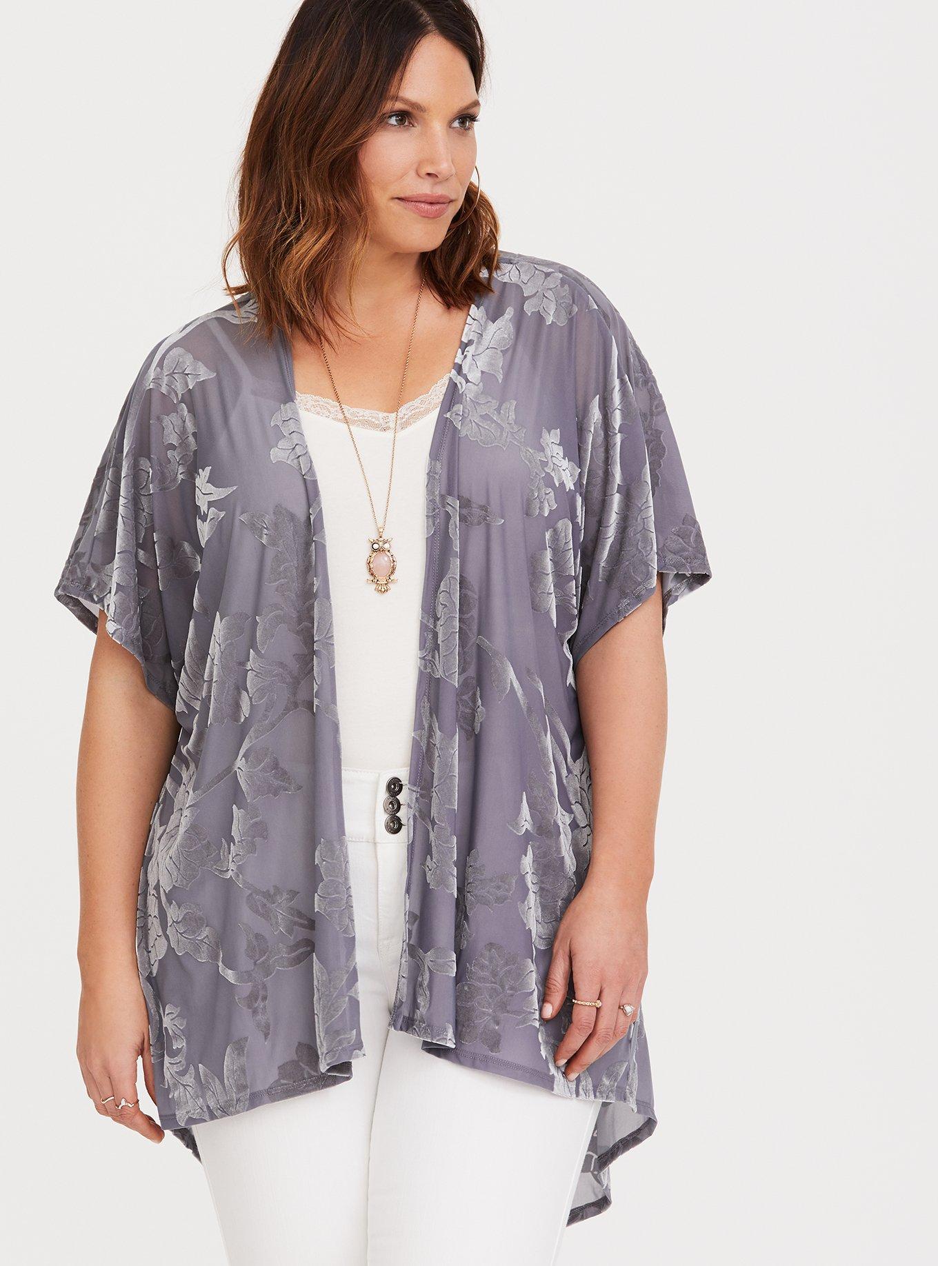 Plus Size Burnout Kimono, DARK PEARL GREY, alternate