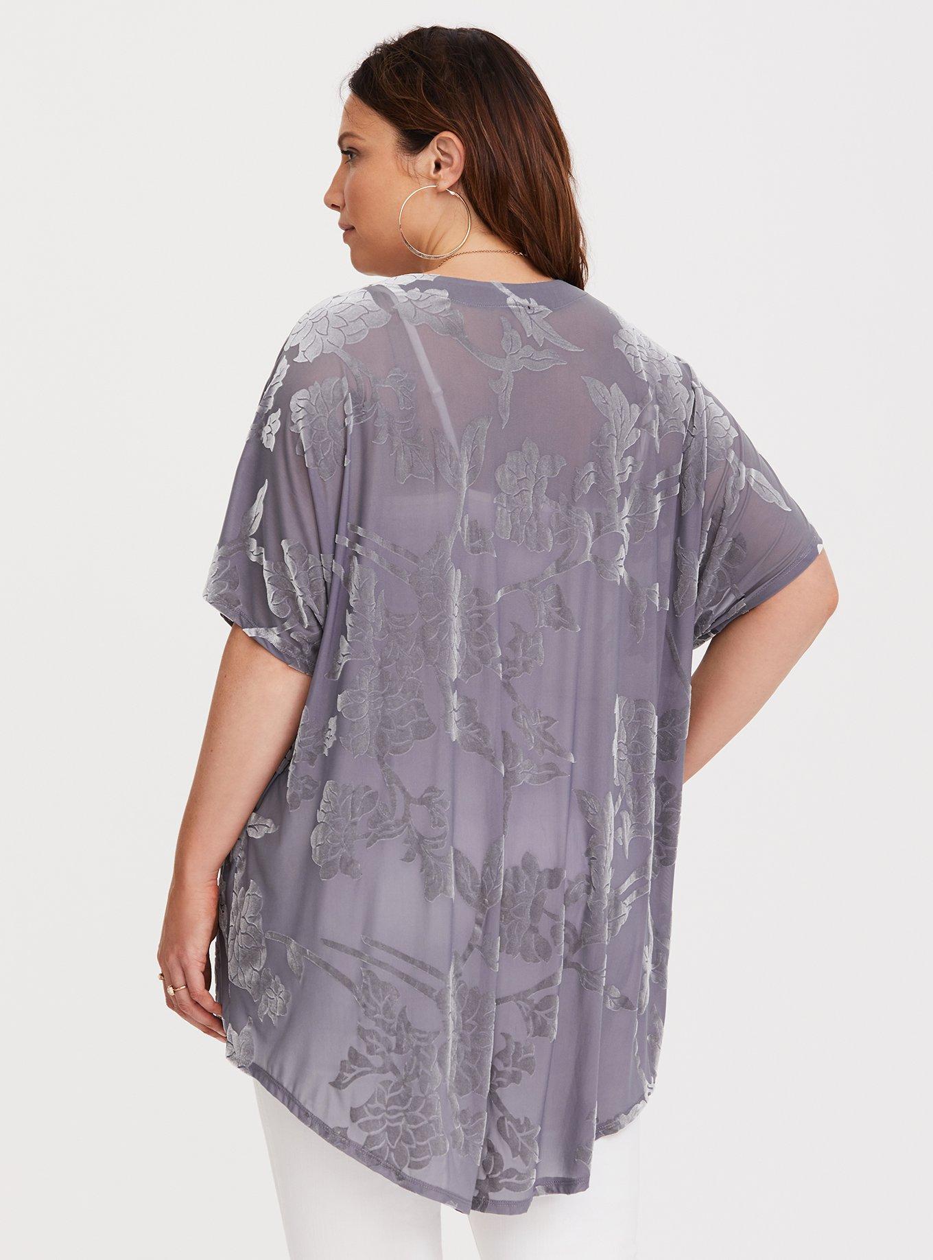 Plus Size Burnout Kimono, DARK PEARL GREY, alternate