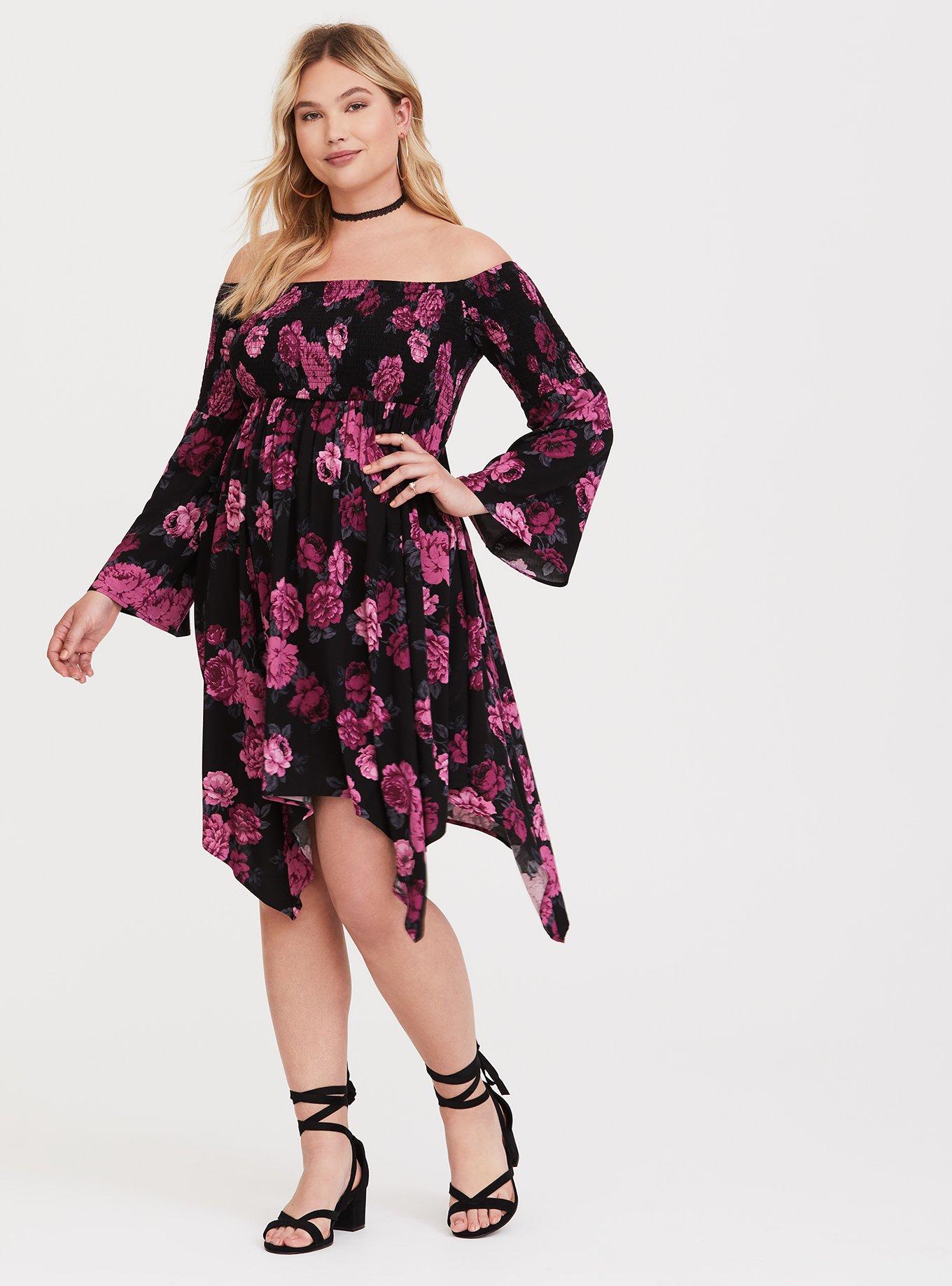 Plus Size - Black Floral Handkerchief Challis Mini Dress - Torrid