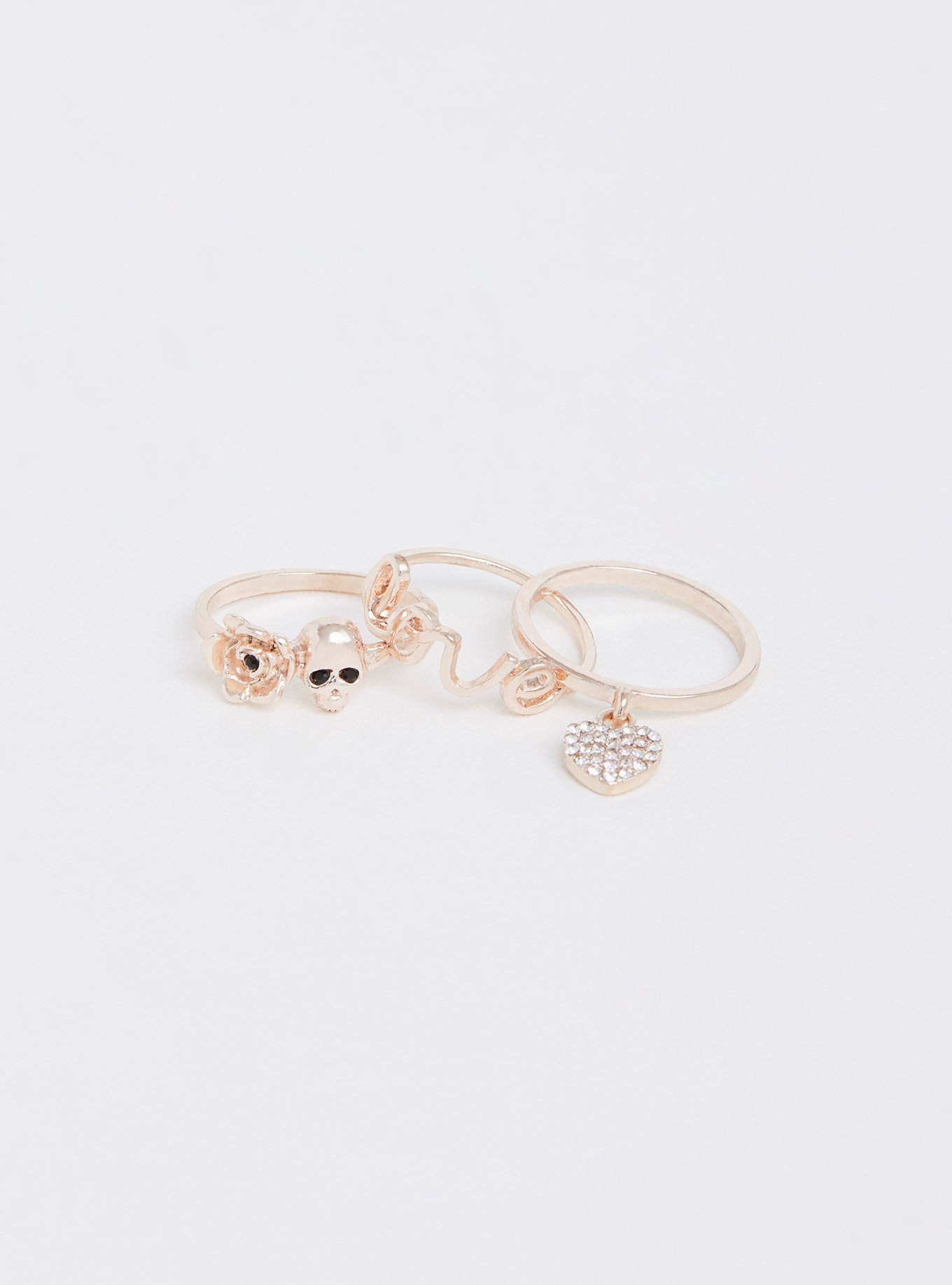 Plus Size - Metallic Skull & Love Ring - Set of 3 - Torrid